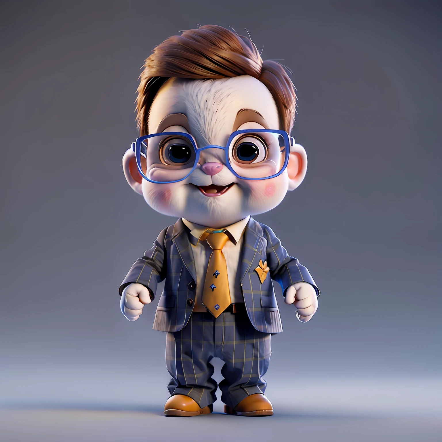 Close-up of cartoon character in suit and tie, pixar cute character design, cute 3 d render, an animated character, Cute cartoon character, 3 d character, 3d character, toon render keyshot, wearing a suit and glasses, Animated character design, 3 d character render, promotional render, cartoon character, 3d character realistic, cute pixar character，Young and handsome boss