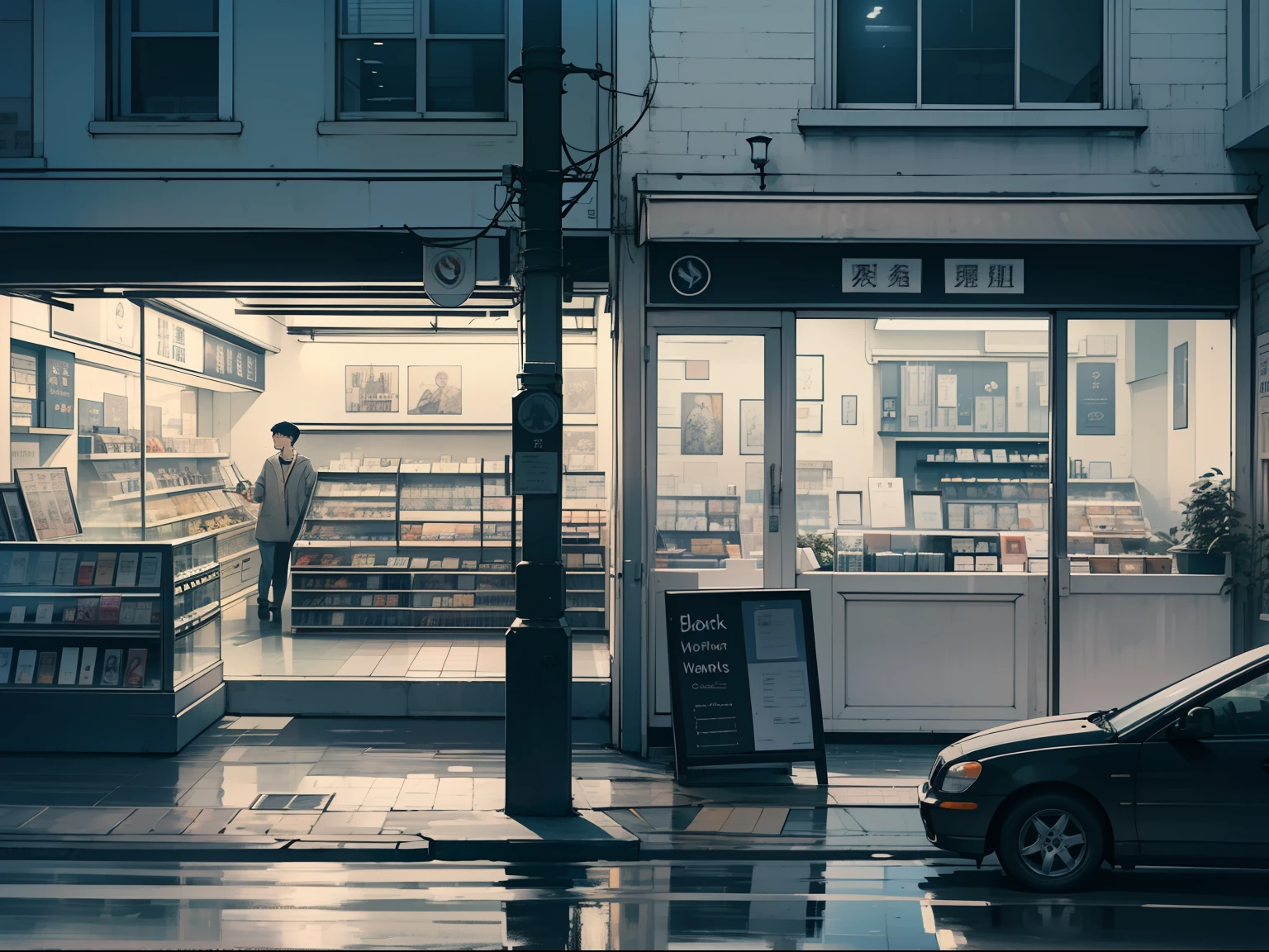 Extremely high image quality，Perfect neighborhood map，2D city neighborhood map，Sufficient contrast in color brightness，The environment is real，full scene，GLSL filters enhance rendering，The seemingly simple visual aesthetic and the portrayal of details are contradictory，It is as if you can see the texture and angle of the street slate，You can feel the flowing shadows illuminated by the store's bright windows and street lamps。