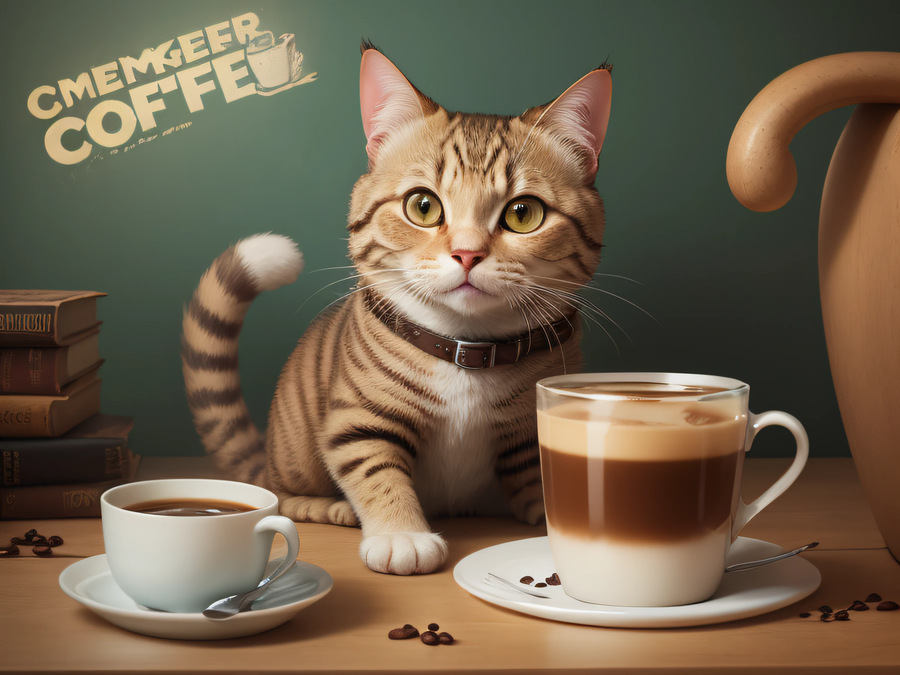 American coffee poster,Muppet cat,Coffee splashes,Super realistic,Nice details