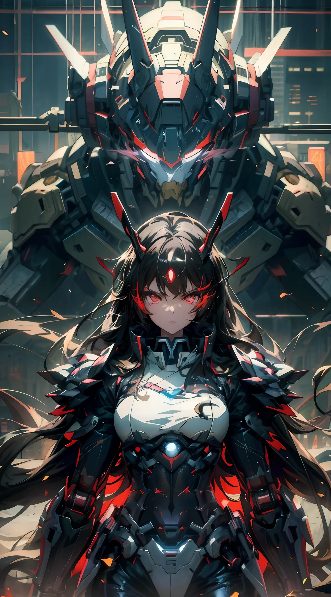 Mecha anime girl standing in front of giant handsome domineering robot,brute waist,plumw, Badass anime 8 K, style of anime4 K, Digital cyberpunk anime art, 4K detailed digital art, 4k highly detailed digital art, Anime art wallpaper 4 K, Anime art wallpaper 4k, Anime art wallpaper 8 K, Detailed digital anime art, 4K anime wallpaper