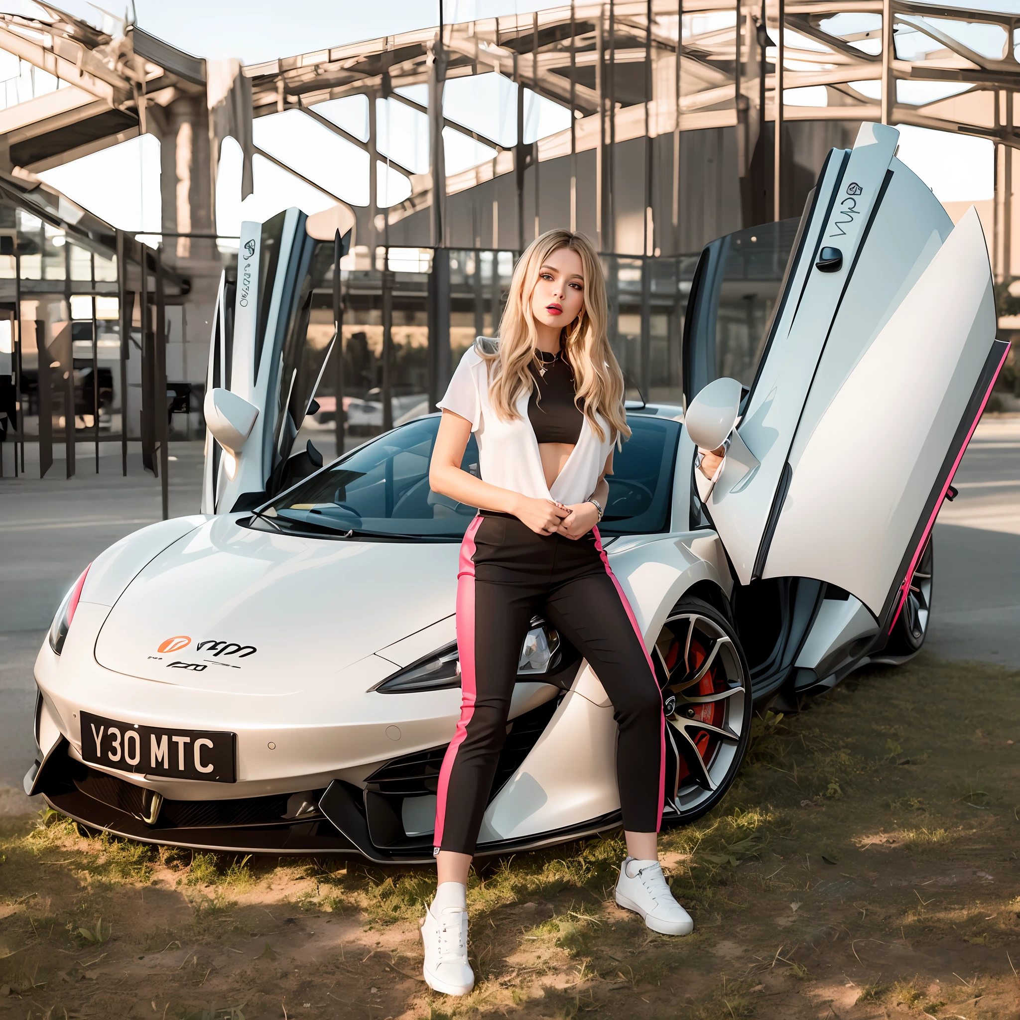 Mulher Arafed ao lado de um carro esportivo branco com portas abertas, McLaren, Olga Buzova, Taran Dasha, Carro esportivo, Angelina Stroganova, Alexandra Waliszewska, Madalena Radziej, Mia Kischner, Anna Nikonova aka Newmilky, Supercarro, 🤬 🤮 💕 🎀