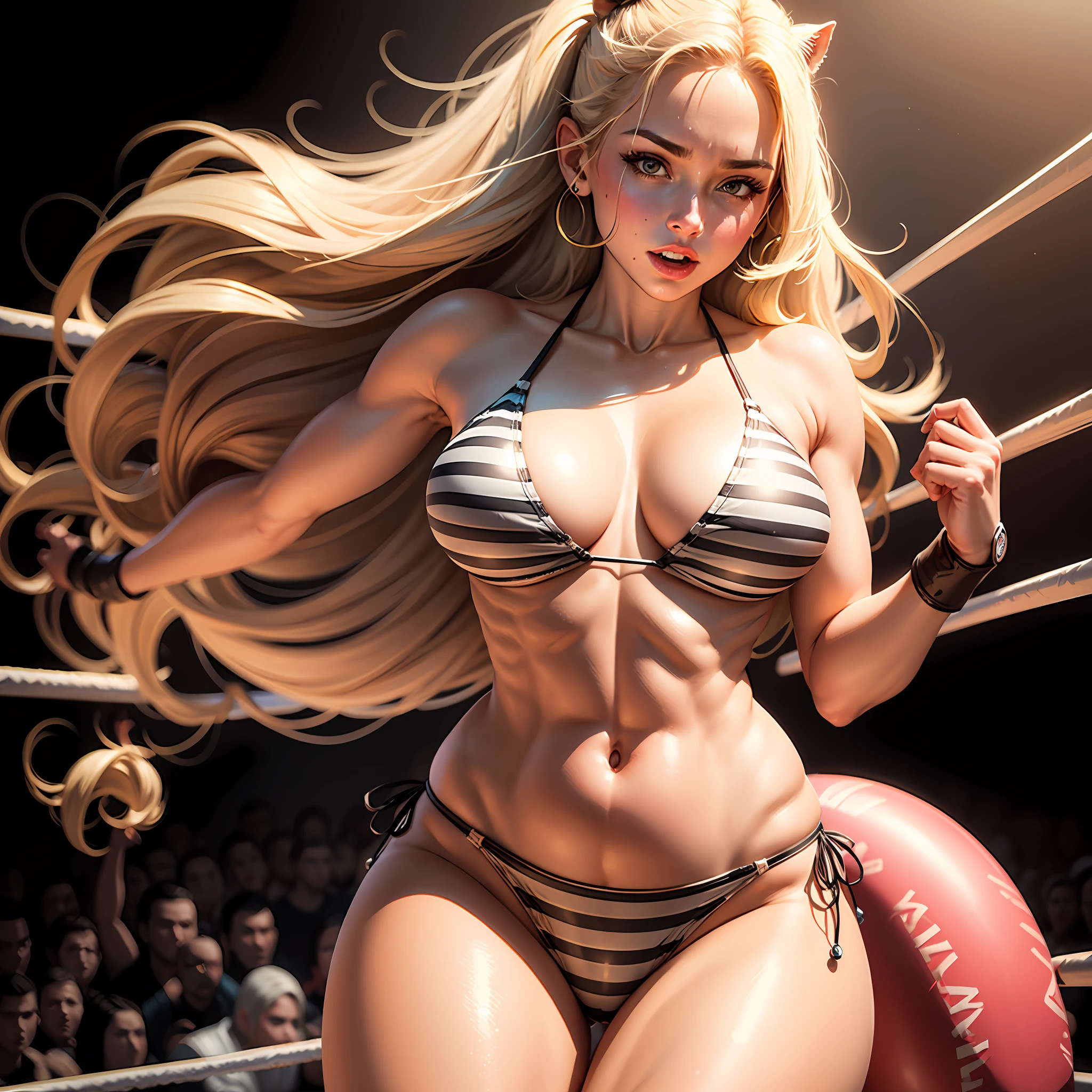 Woman Solo Big Tits Bikini Brown Skin Women's Pro Wrestling Ring WWEDIVA Rumble Rose Blonde Long Hair Zebra Print Costume Dynamism High Definition High Definition High Density --auto