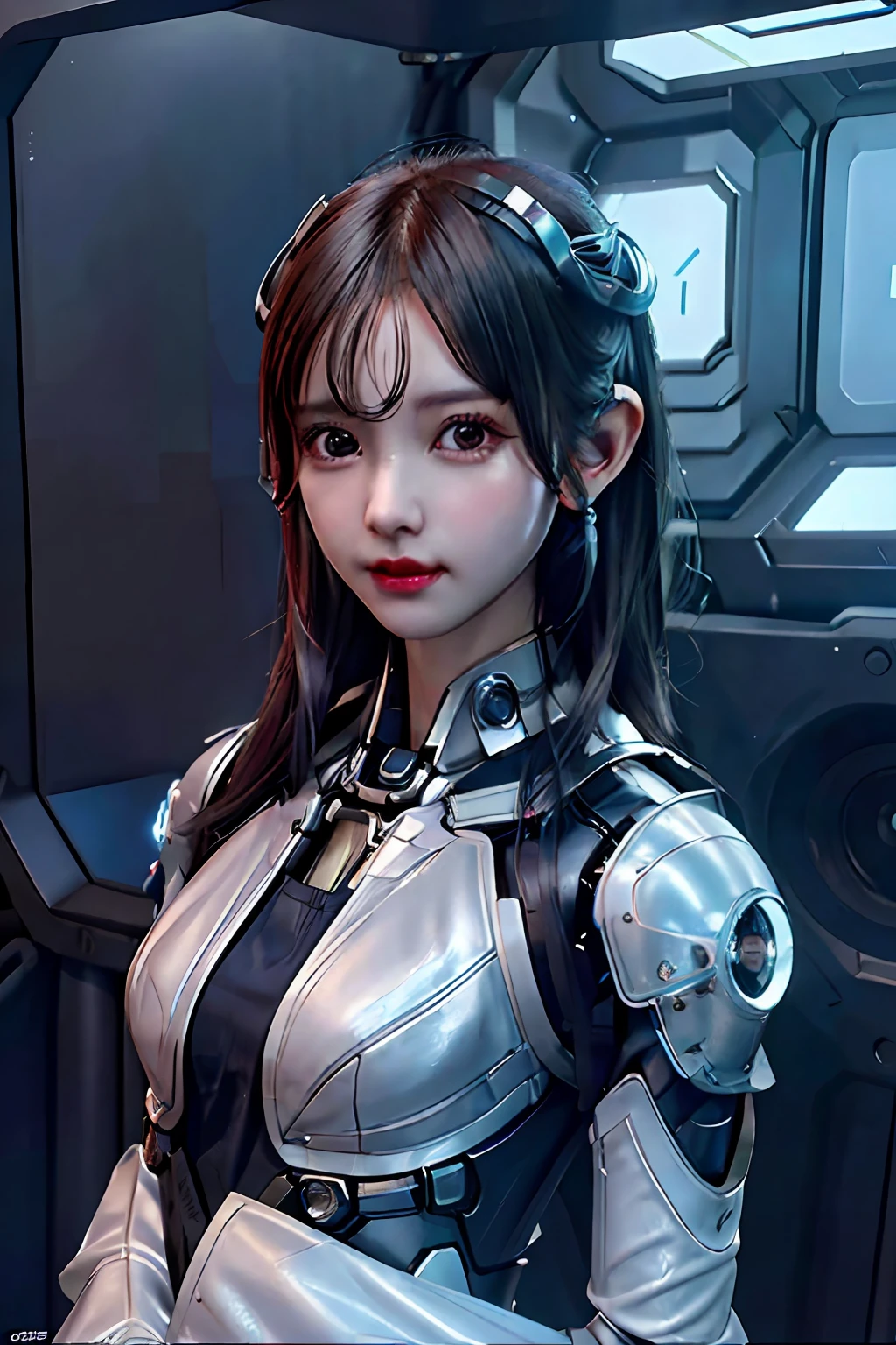 Dystopian, [sci-fi], High Detail RAW color Photo, Full Shot, of (cute female arterial intelligence, cybernetic enhancements), indoors, standing, (inside cryogenic chamber, in advanced cyberpunk research facility), toned physique, (small perky breasts, normal, large ass, (pale skin), (cybernetic implants:1.2), (augmentations), (cyborg:1.1), (detailed skin, diffused skin pores), silicone, metal, (highly detailed, fine details, intricate), (lens flare:0.4), (bloom:0.4), diffused soft lighting, raytracing, shallow depth of field, (Oliver Wetter), photographed on a Canon EOS 5D, 90mm micro lens, f/8, sharp focus, smooth, cinematic film still from Blade Runner 2049, [Cyberpunk:Dieselpunk:0.25]