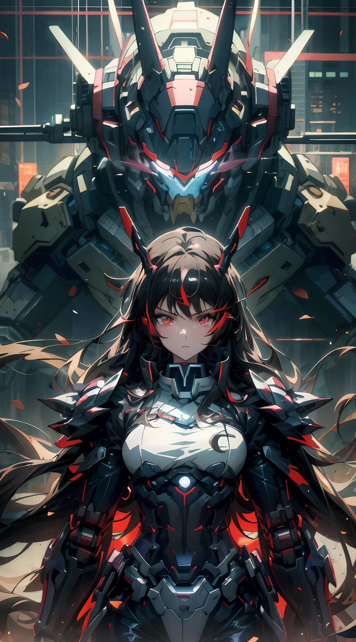 Mecha anime girl standing in front of giant handsome domineering armed robot,brute waist,plumw, Badass anime 8 K, style of anime4 K, Digital cyberpunk anime art, 4K detailed digital art, 4k highly detailed digital art, Anime art wallpaper 4 K, Anime art wallpaper 4k, Anime art wallpaper 8 K, Detailed digital anime art, 4K anime wallpaper