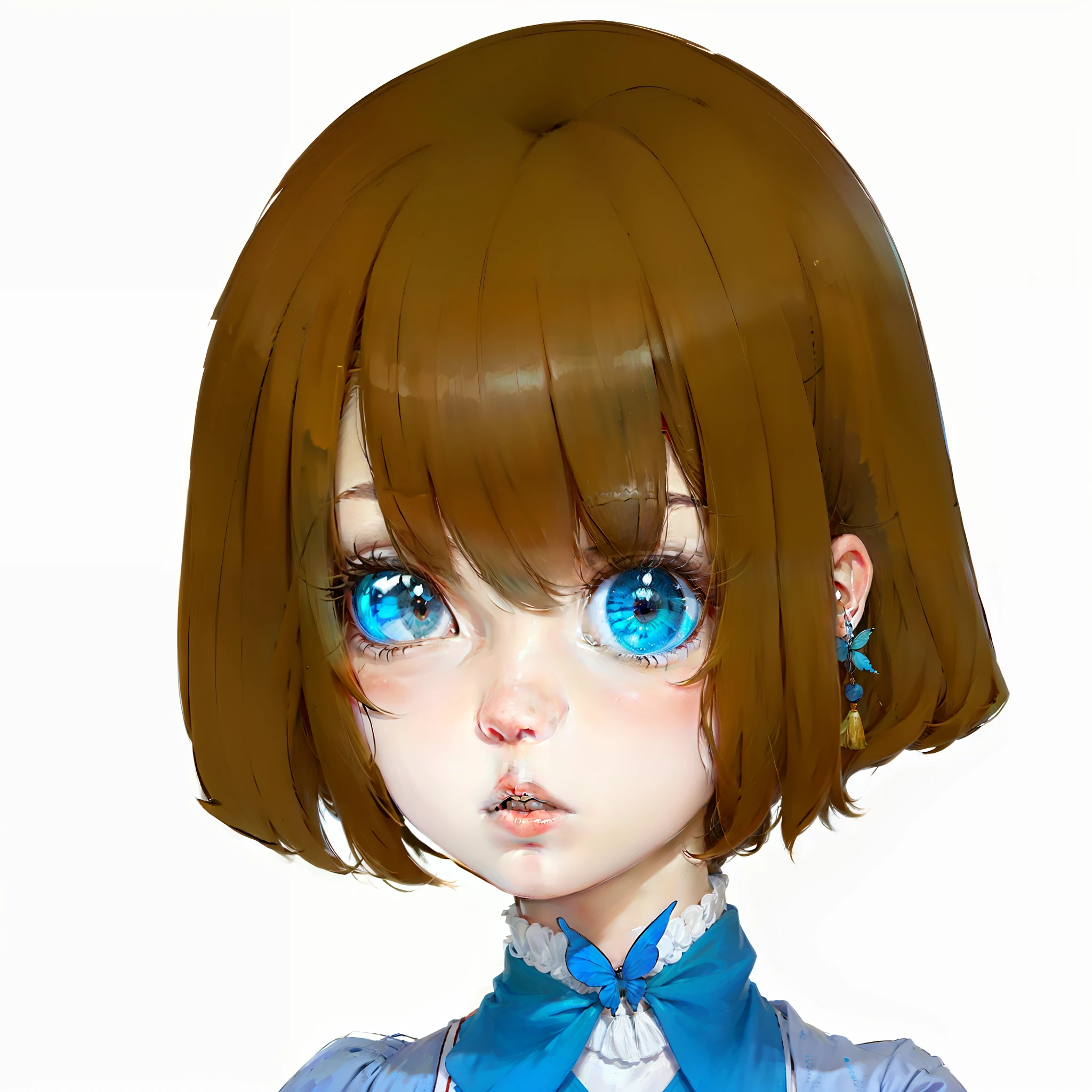 brown hair,blue color eyes,Red butterfly color scheme,Tassel accessories,femele