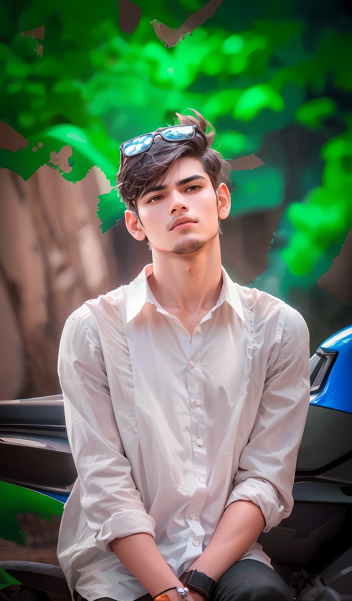 This photo saibring look handsom boy prafesnal look background green face is same