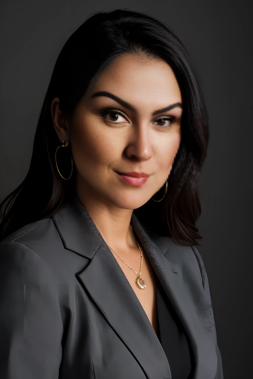 um retrato de uma mulher em um terno feminino, office lady, business suit, beautiful portrait lighting, posing in dramatic lighting, high contrast studio lighting, pele natural, 8k UHD, alta qualidade, filmic grain, Fujifilm XT3