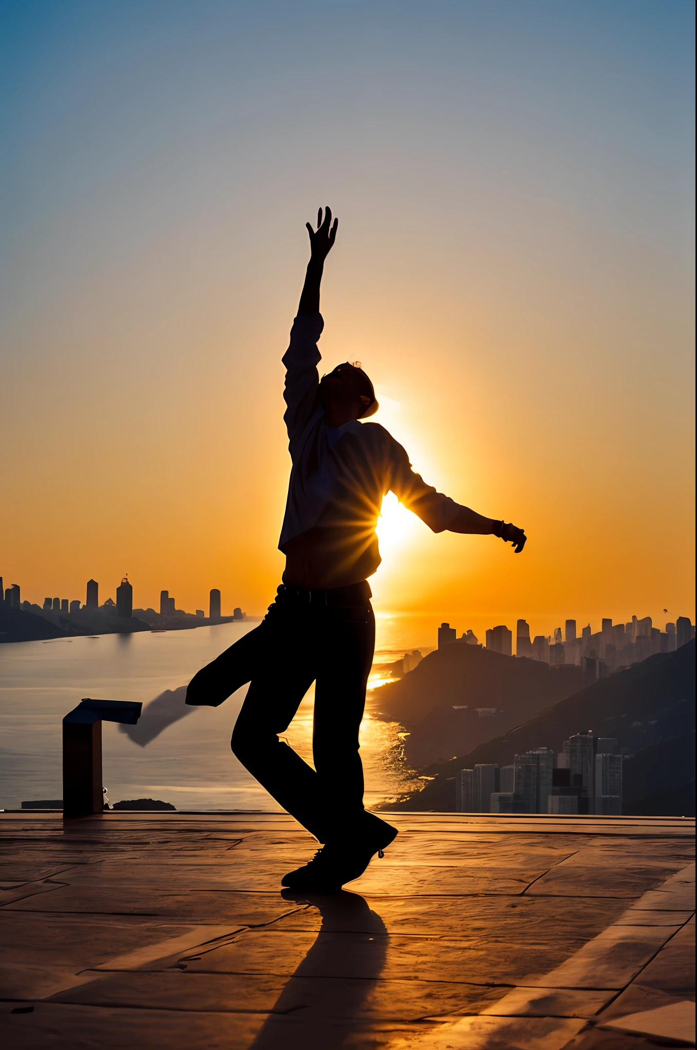 Michael Jackson dancing at Christ the Redeemer Rio de Janeiro spotlights on the floor light clasps cinematic sunset atmospheric great focus realistic photo 8k well detailed intricate masterpiece