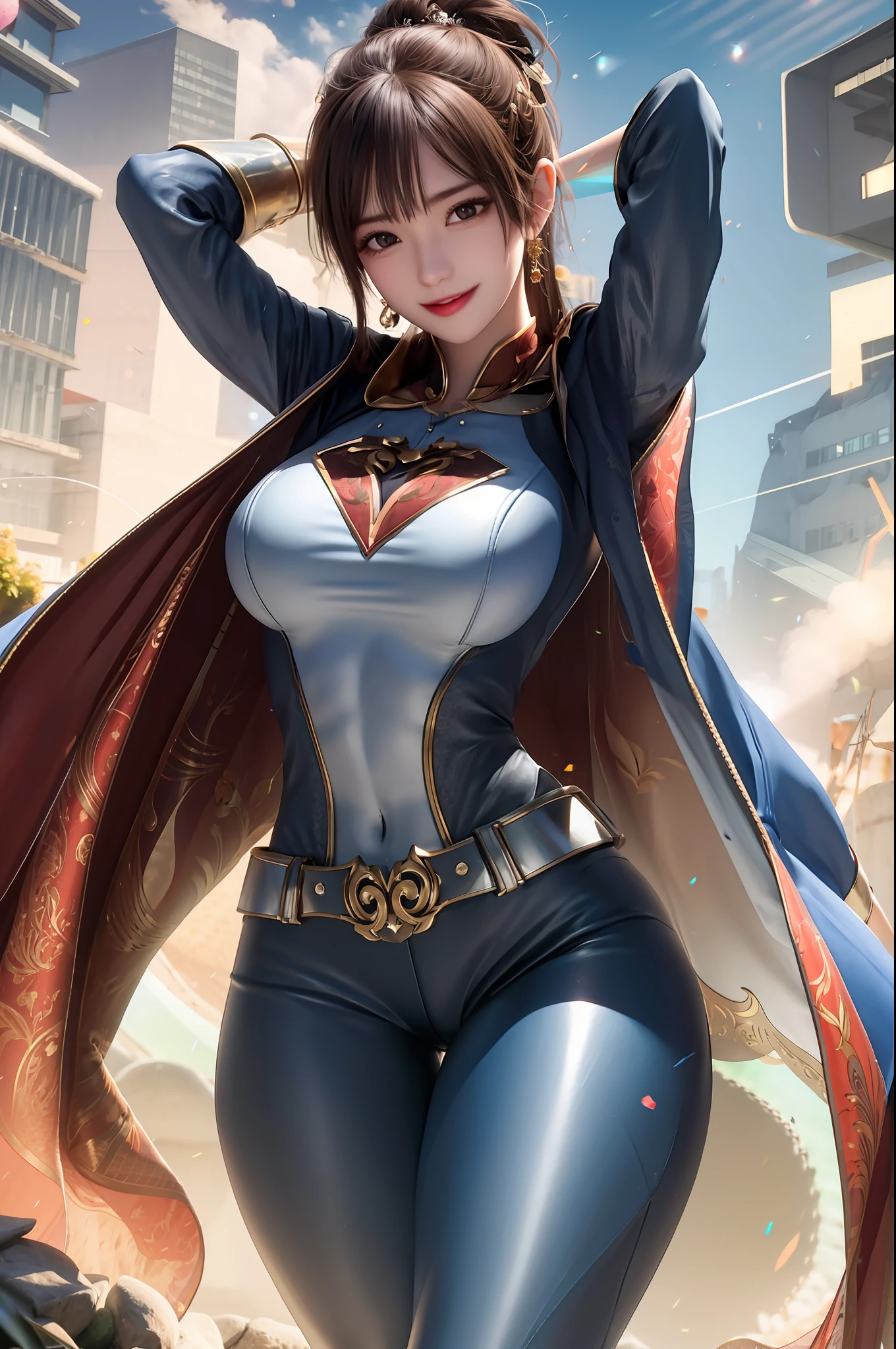 Raised sexy，Beautuful Women，Sweet and cute，ssmile，big pelvis，Wide hips，Cocked buttocks，Raised sexy，illuminating，Frankness，photore，A high resolution，4k，8k，bokeh，offcial art，Unity 8k壁纸，ultra - detailed，aesthetics，tmasterpiece，best qualtiy，realisticlying