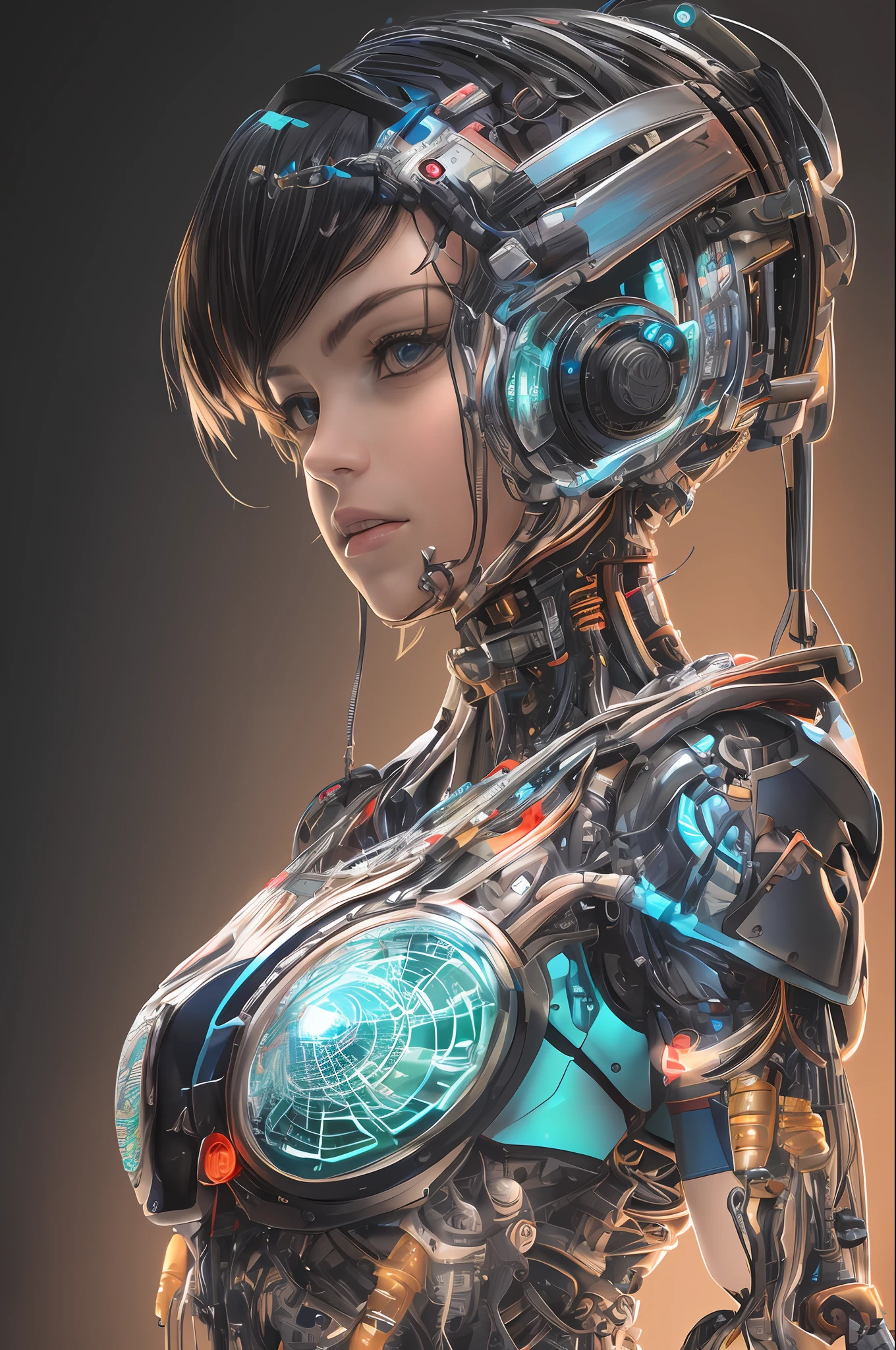 Top Quality, Masterpiece, Ultra High Resolution, (Photorealistic: 1.4), Raw Photo, 1 cyberpunk Girl, Black Hair, Glossy Skin, 1 Mechanical Girl, (Ultra Realistic Detail)), Full body, Global Illumination, Contrast, Shadows, Octane Rendering, 8K, Ultra Sharp, Cleavage Exposed, Raw Skin, Metal, Intricate Ornament Details, Japan Details, Very intricate details, realistic light, CGSoation trend, facing the camera, neon details, mechanical limbs, blood vessels connected to the tube, mechanical vertebrae attached to the back, mechanical cervical attachment to the neck, wires and cables connecting to the head, gundam, small LED lamps.