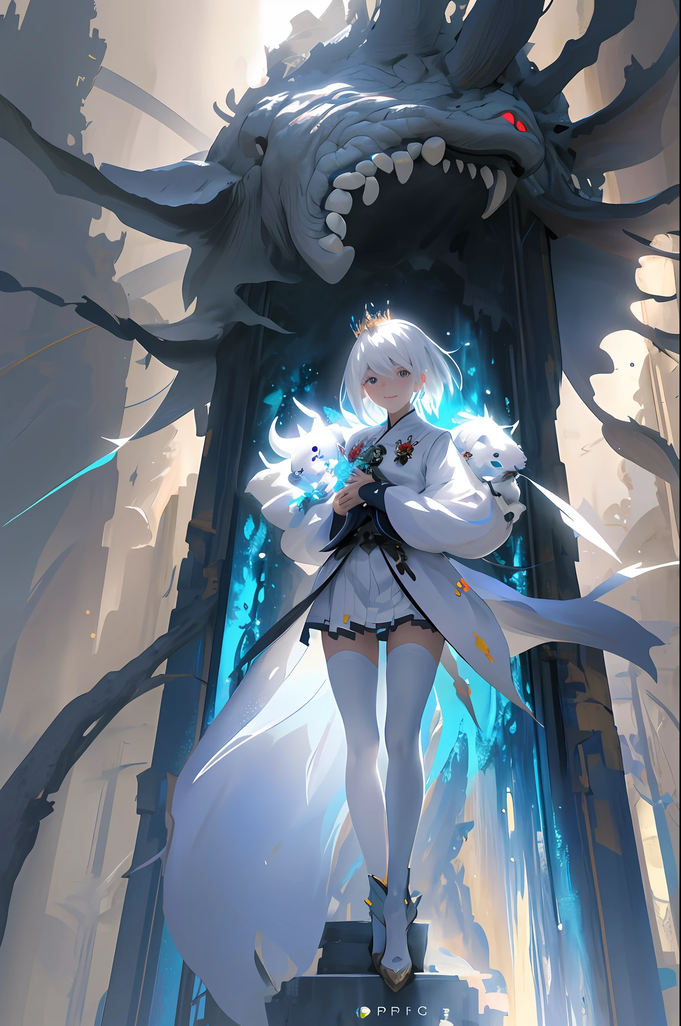 Anime girl in white dress leading a ghost elephant in the forest, Guweiz in Pixiv ArtStation, Guweiz on ArtStation Pixiv, trending on artstation pixiv, Kawasi, Digital art on Pixiv, Anime goddess, ((a beautiful fantasy empress)), Guviz, smiling as a queen of fairies, zerochan art, granblue fantasy,HDR(HighDynamicRange),Ray traching,NVIDIA RTX,Hyper-Resolution,Unreal 5,Subsurface Dispersion,PBR textures,Post-processing,Anisotropy Filtering,depth of fields,Maximum clarity and sharpness,Many-Layer Textures, Albedo e mapas Speculares、Surface Coloring、Accurately simulate light-material interactions、perfectly proportions、rendering by octane、twotonelighting、largeaperture、Low ISO、White balance、trichotomy、8K RAW、crysisnanosuit