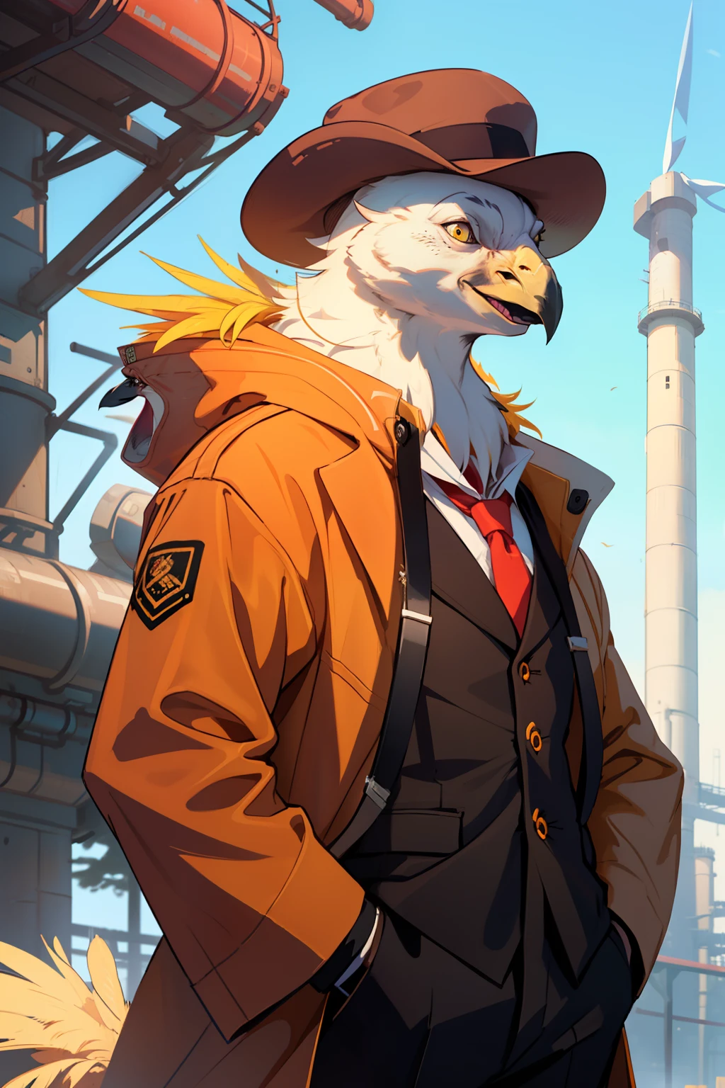 Yellow-feathered cockatoo, Male, A half body, Wings, sportrait, (beaks), wind coat, Power plant, macro shot, trouser, The shirt,Hats,