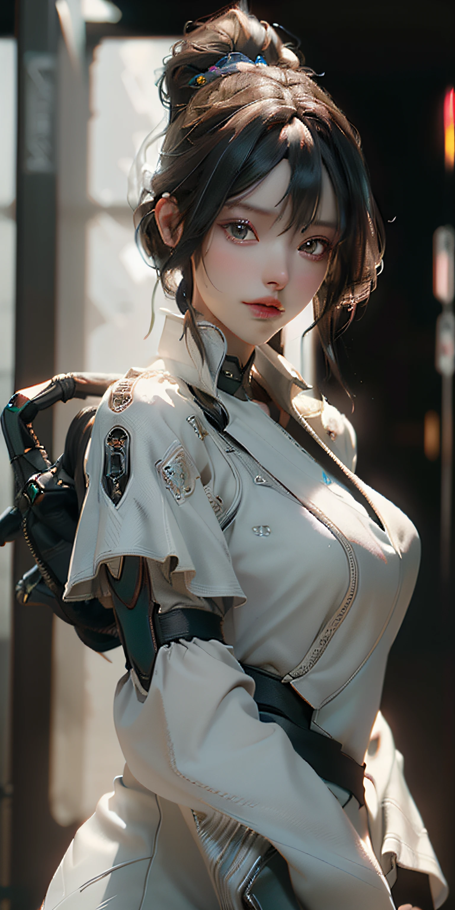 ((Best quality)), ((masterpiece)), (detailed:1.4), 3D, an image of a beautiful cyberpunk female,HDR (High Dynamic Range),Ray Tracing,NVIDIA RTX,Super-Resolution,Unreal 5,Subsurface scattering,PBR Texturing,Post-processing,Anisotropic Filtering,Depth-of-field,Maximum clarity and sharpness,Multi-layered textures,Albedo and Specular maps,Surface shading,Accurate simulation of light-material interaction,Perfect proportions,Octane Render,Two-tone lighting,Wide aperture,Low ISO,White balance,Rule of thirds,8K RAW,