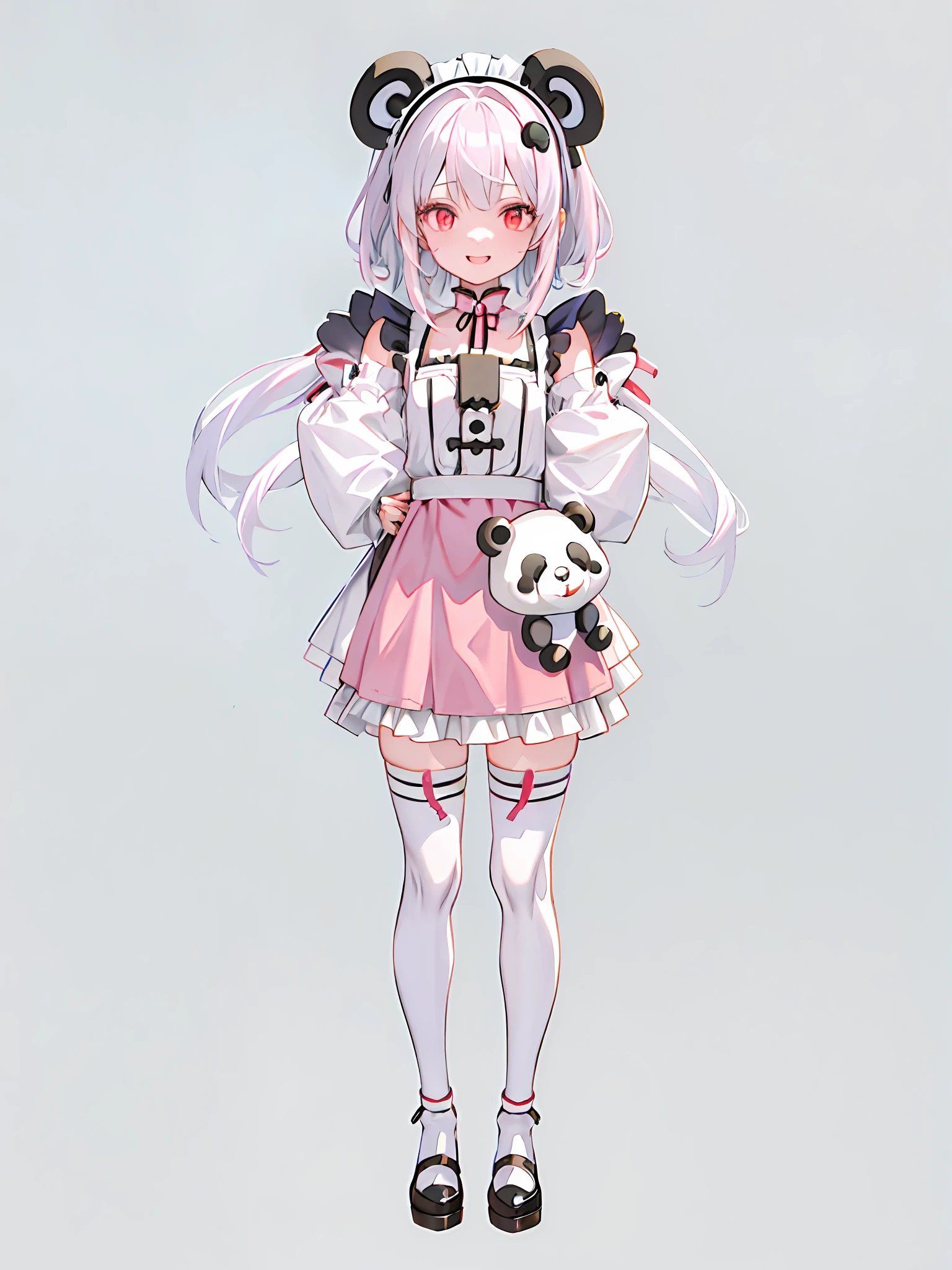 Anime girl with panda bear holding pink purse, A lovely 2D，Rendering of the Q version of anime girls, render of april, highly detailed whole body, small **** girl, inspired by Ma Yuanyu, highly detailed character, anime girl in a maid costume,