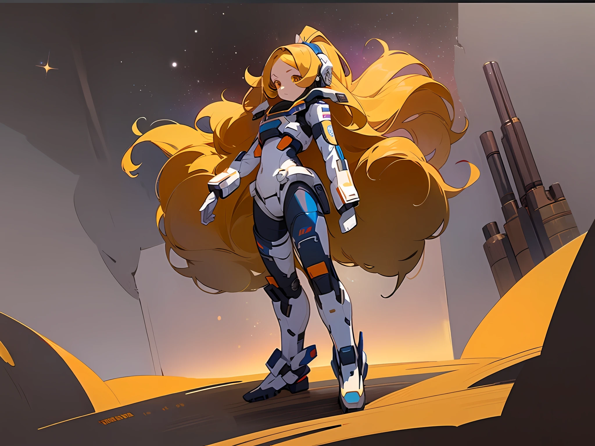 ((masterpiece)), (((best quality))), (character design sheet, same character full body, front, side, back), Illustration, 1 girl, dancer ,deep orange messy long hair, slanted eyes, environment change, pose kota,mars , female, decorted colorful heavy space suits, stars, charturnbetalora, (simple background, white background: 1.3) ,--6