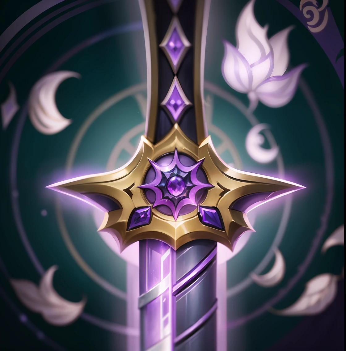 A close-up of a sword with a purple glow, concept art by Kanbun Master, Instagram, Renaissance, league of legends inventory item, leblanc, league of legends arcane, magical sword, Magic Sword, arcane league of legends, shinning sword, The sword, Fantasy Blade, fantasy sword, beautiful sword, style of league of legends --auto