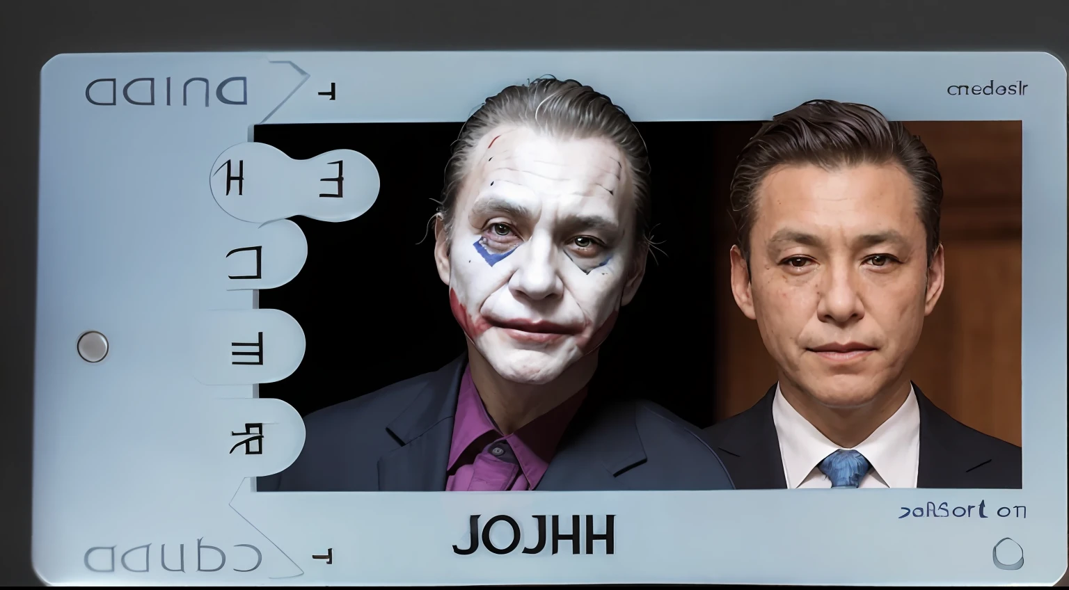 Close-up of a person's ID card and a photo of a man, Replace the avatar of this photo with the avatar of the Joker,Change your name to:jocker