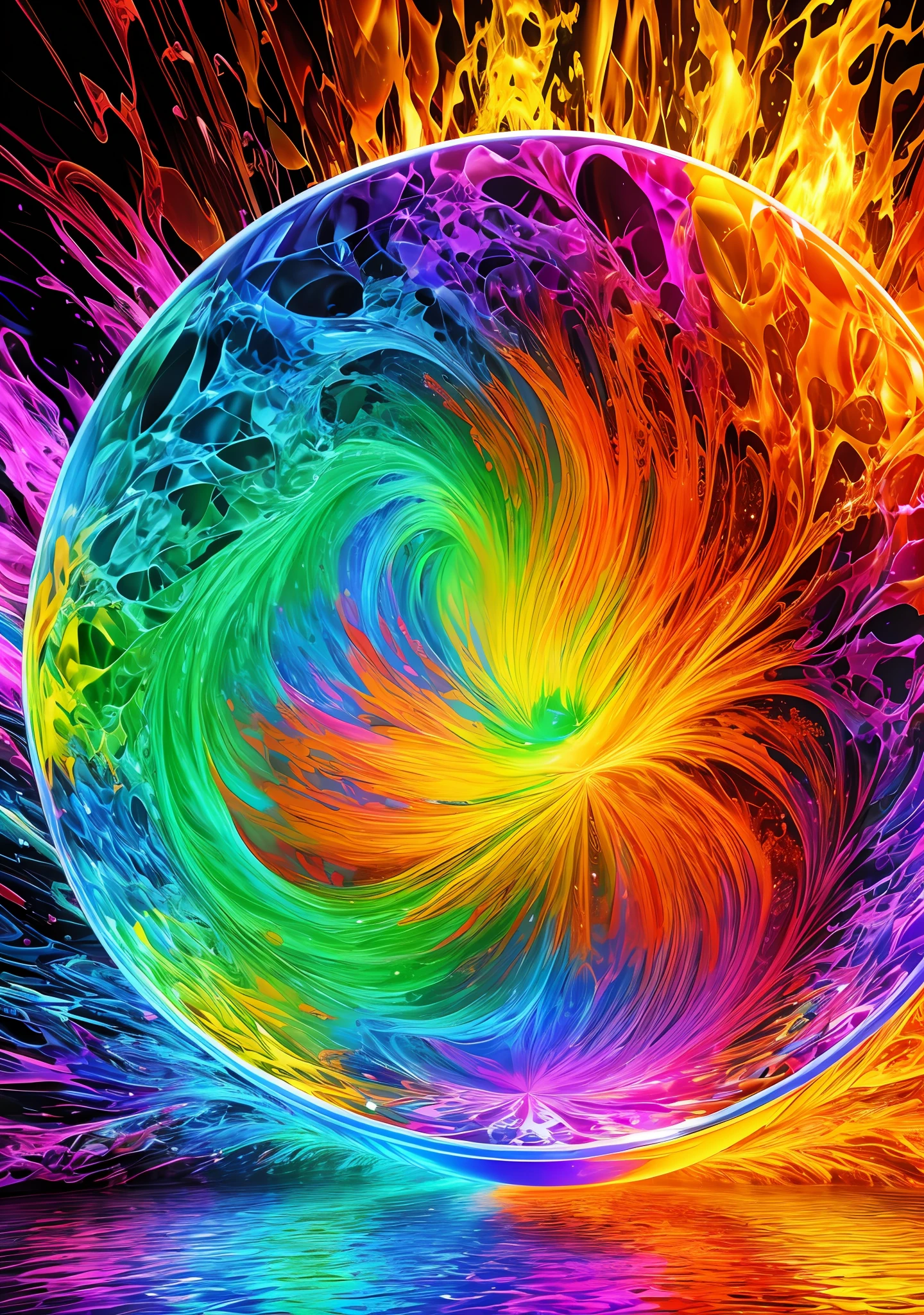 a light and colorful water bowl, in the style of vray tracing, vivid energy explosions,fractal flames --auto --s2