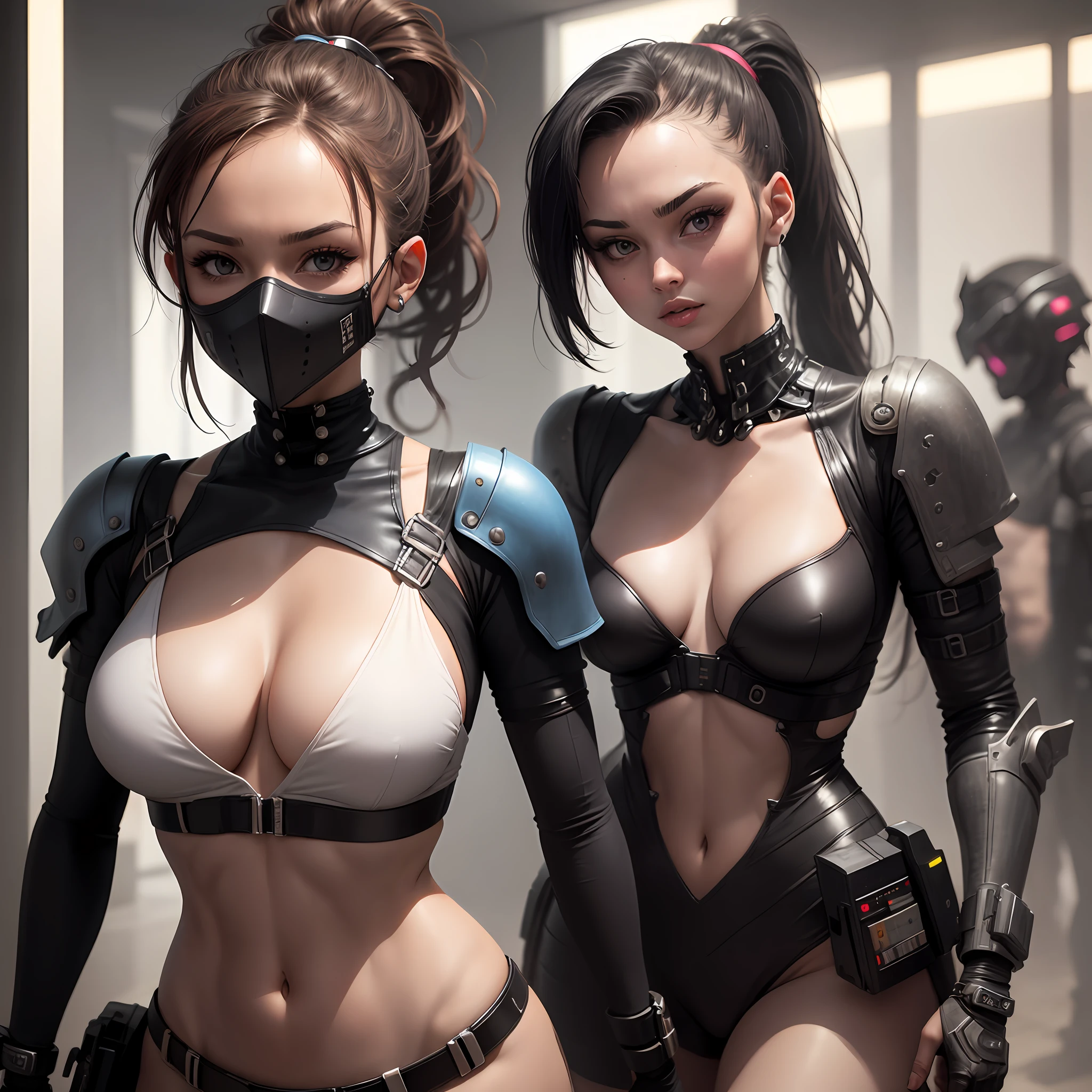 girl,Lori huge breasts cleavage,being thin,slim,smallunderboob,Flat hair,High ponytail,cyber punk perssonage, masks --auto
