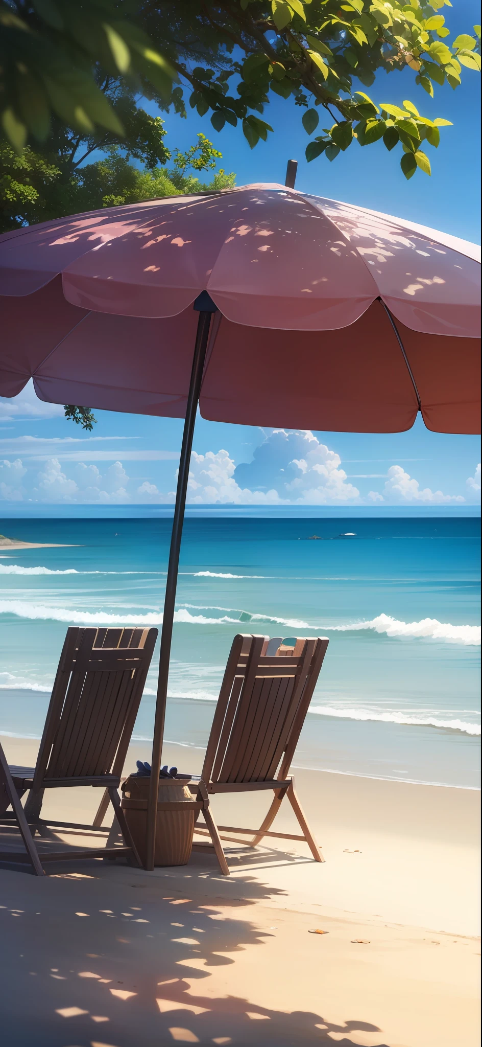 Landscape photos,the sea,Small Fresh,sandbeach,blue-sky,Beach umbrellas,beach chair,The waves lap against the beach
