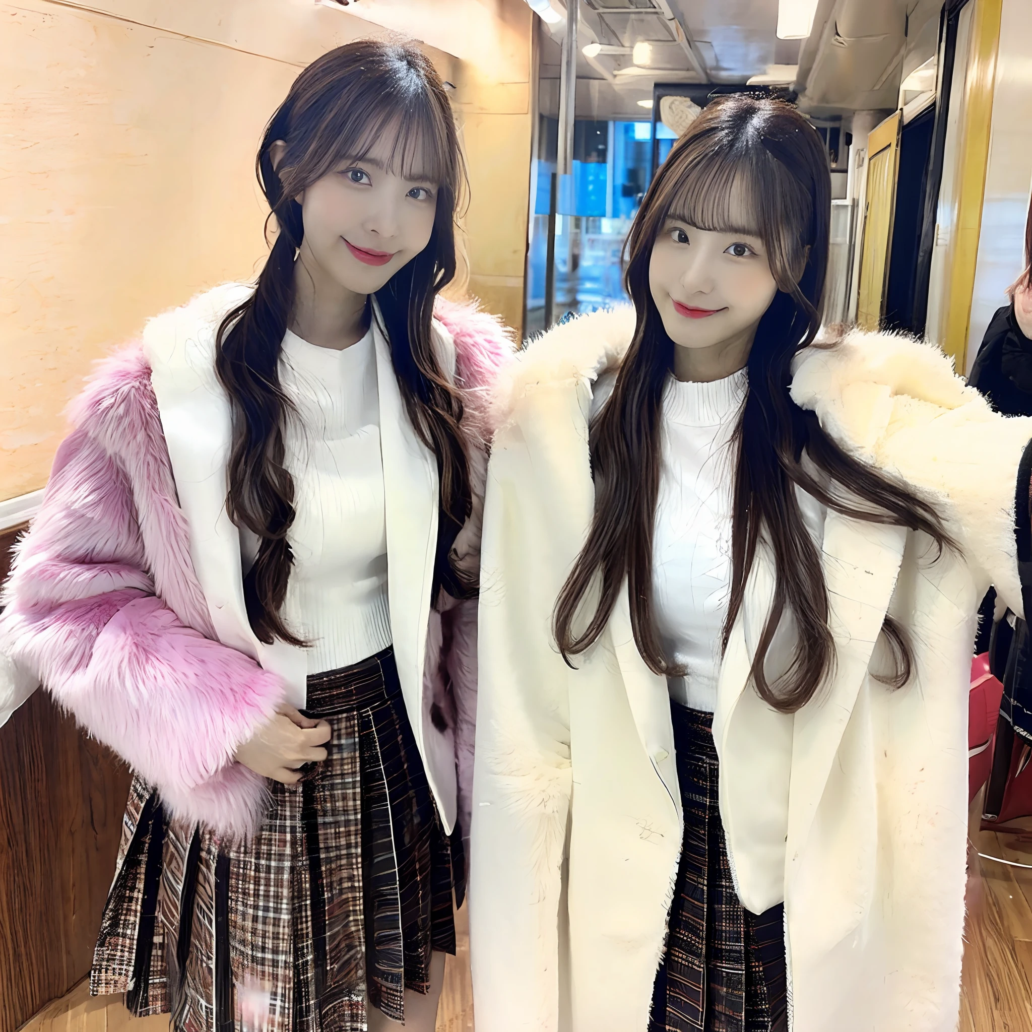 Japanese double ponytailed female high school student wearing a sexy fox fur coat --auto