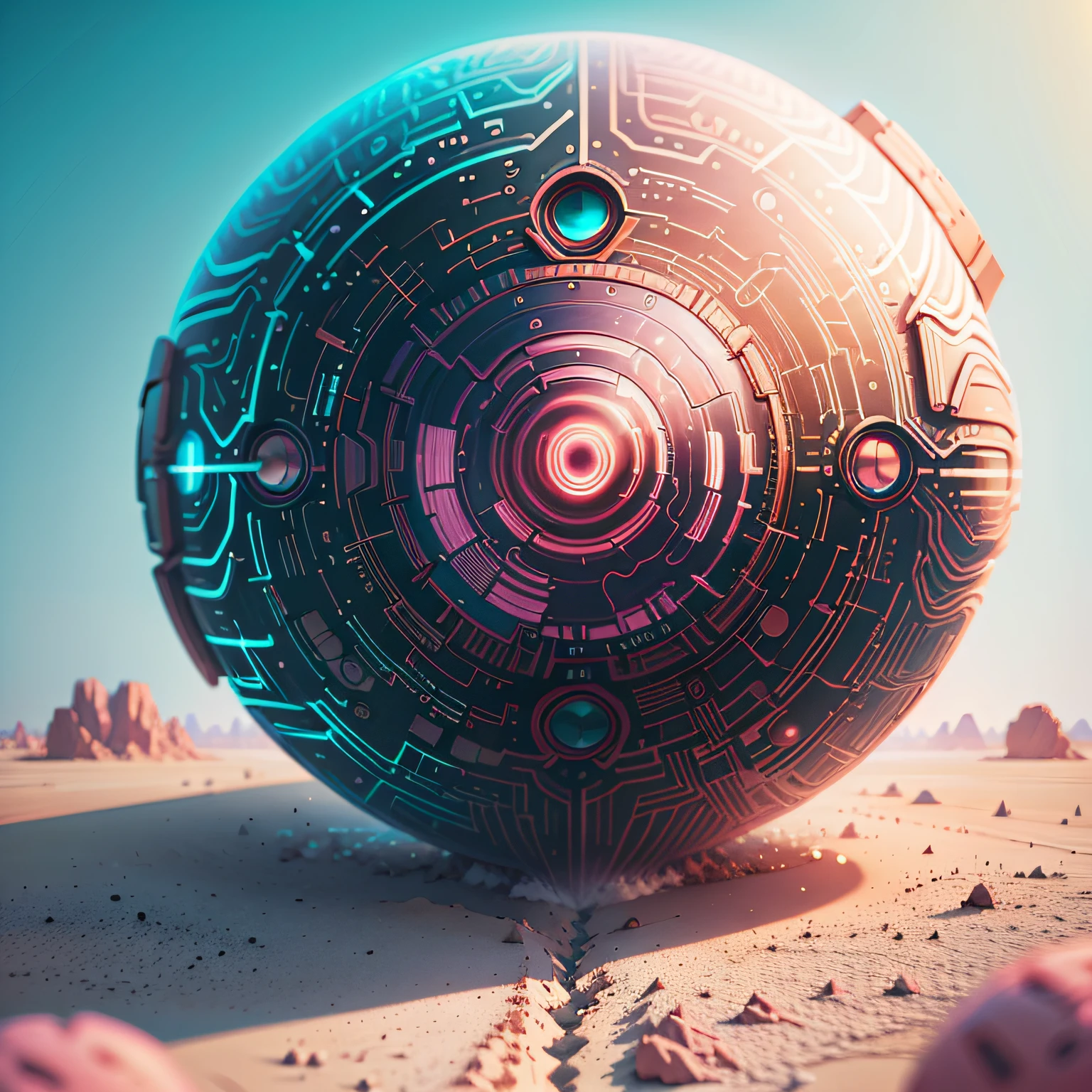 There is a large pink object in the middle of the steppe, 3 d render beeple, in the art style of filip hodas, Realism | beeple, in the style of beeple, beeple masterpiece, beeple. rendering by octane --auto
