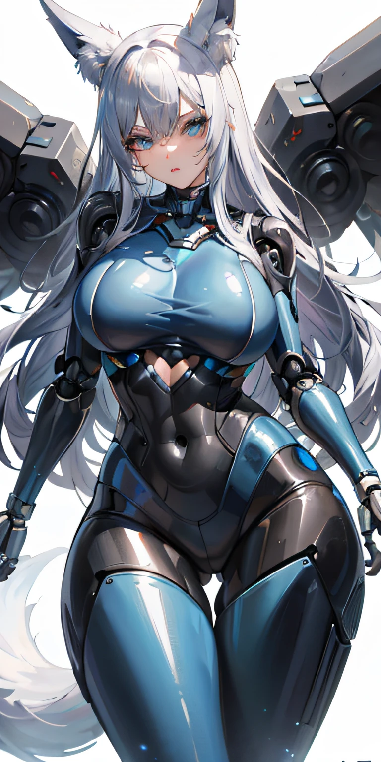 Close-up of a woman dressed in blue and black, Biomechanical OPPAI, anime robotic mixed with organic, perfect anime cyborg woman, Extremely detailed Artgerm, Fully robotic!! cat woman, cyberpunk anime girl mech, an oppai cyberpunk, girl in mecha cyber armor, Anime manga robot!! Anime girl, cyborg - girl with silver hair, perfect android girl