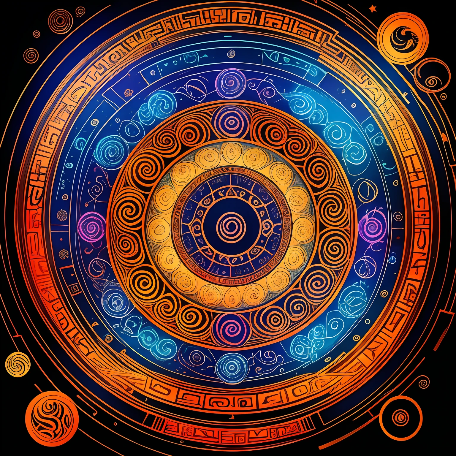 A Taijitu with a mysterious visual sense,The perimeter is a circle of zodiac signs,5 colors to separate the layering,Beautiful detailed illustration; --auto