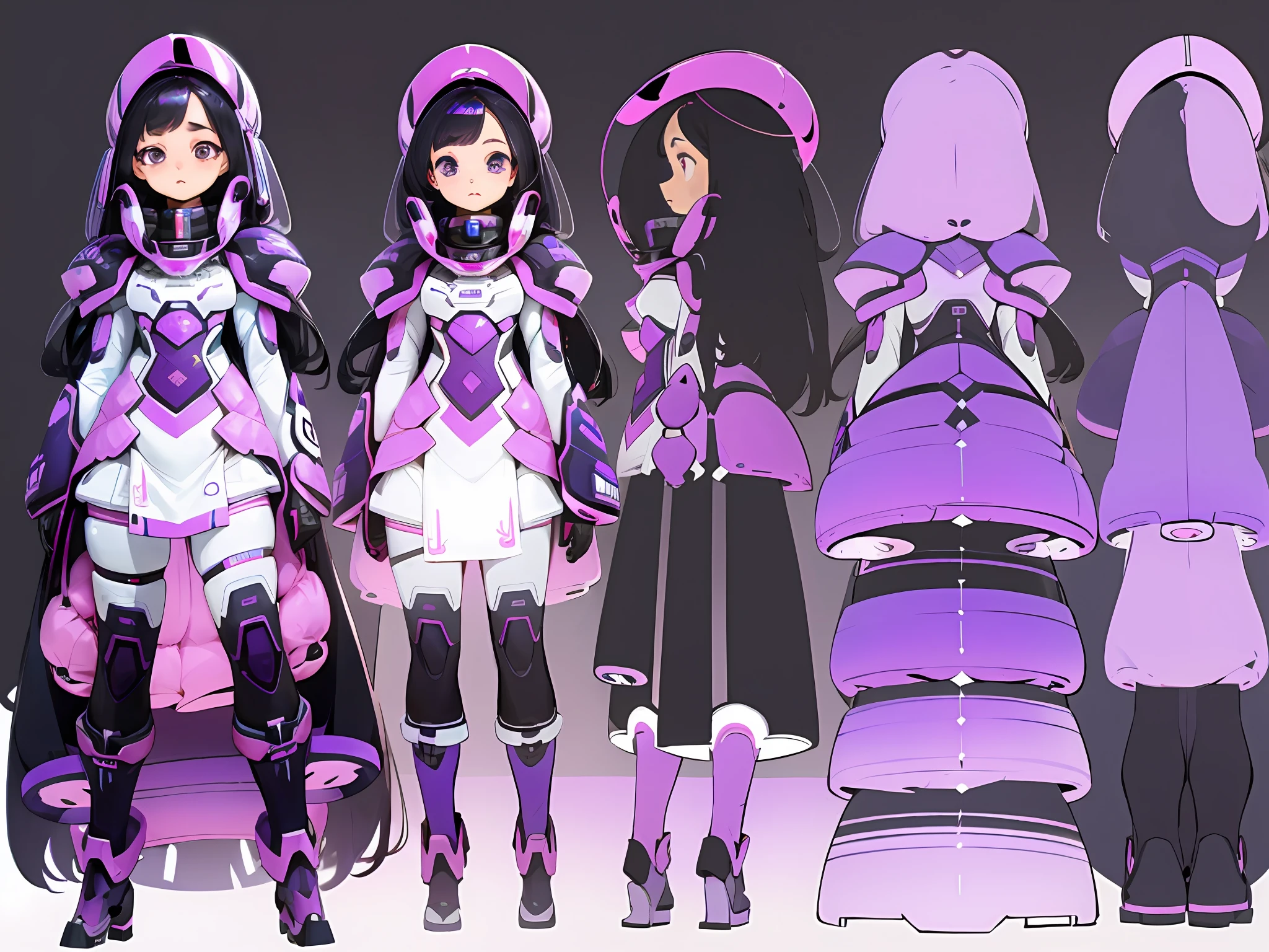 ((masterpiece)), (((best quality))), (character design sheet, same character full body, front, side, back), Illustration, 1 girl, violet ,deep purple long straight hair, big eyes, long eyelash, environment change, pose kota,mars , female, decorted colorful heavy space suits, japanese, charturnbetalora, (simple background, white background: 1.3) ,--6