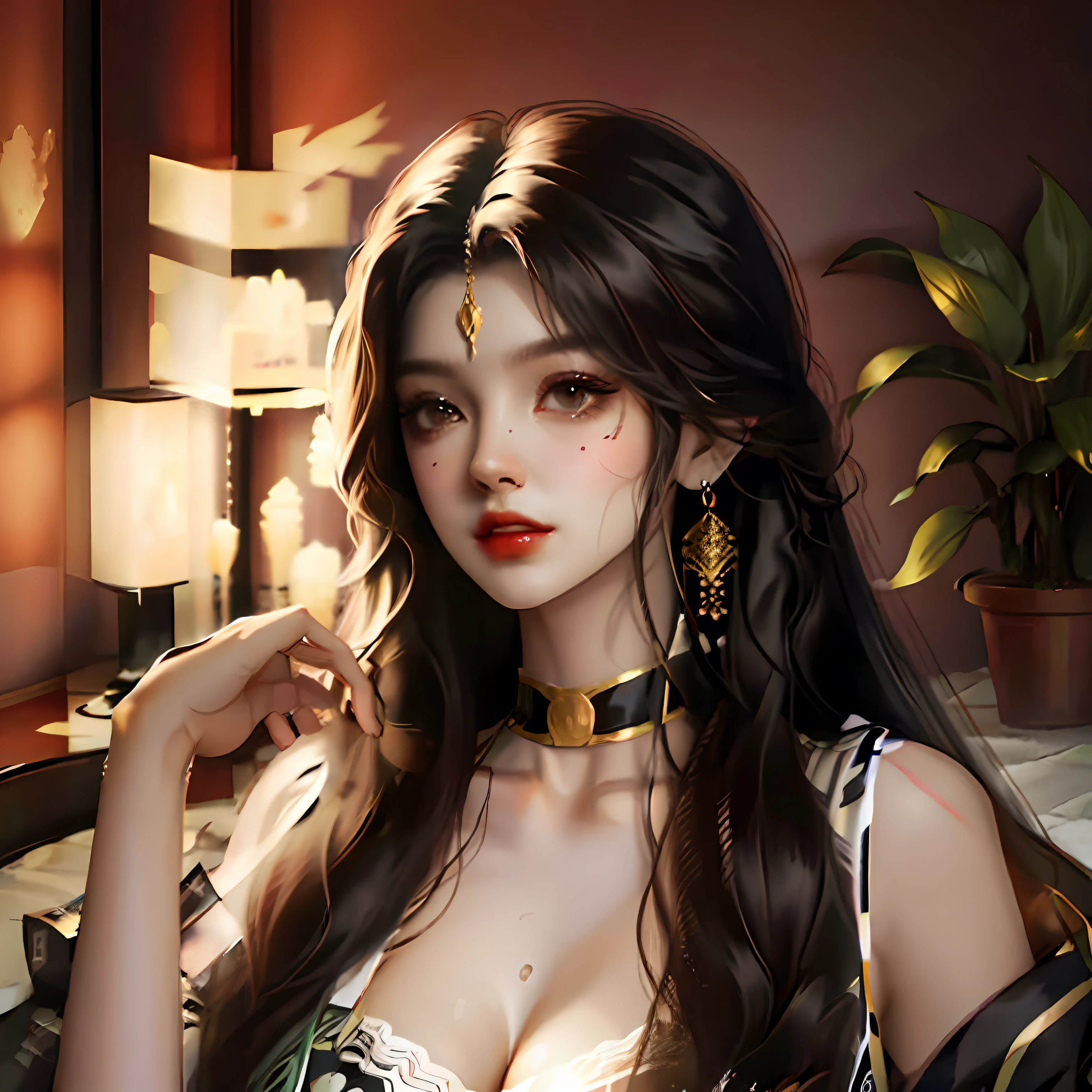 Big-breasted girl with long hair, black silky skin --auto