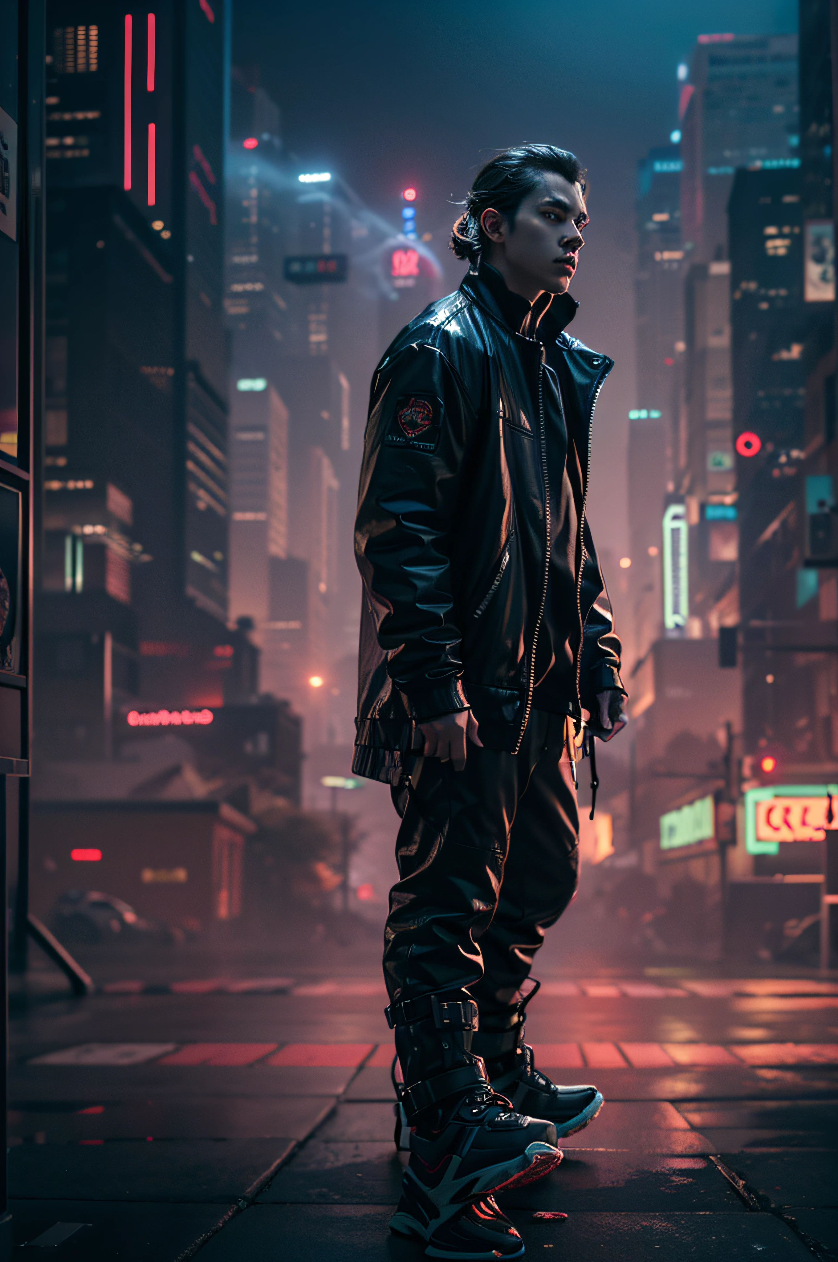 (Melhor qualidade, 8k, 32k, obra-prima, UHD: 1.2), Photo of a man with dark cinematic cyberpunk style background
