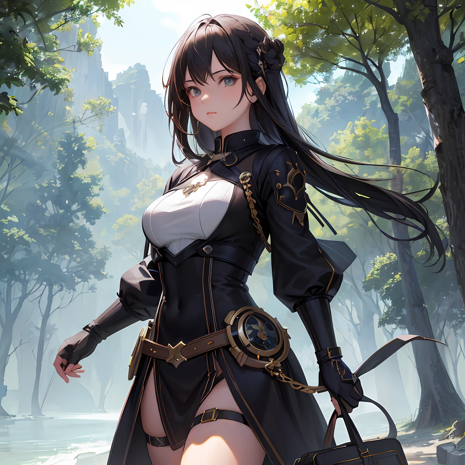 Anime girl holding purse in black and white costume, 2. 5 D CGI anime fantasy artwork, Guweiz on ArtStation Pixiv, by Yang J, Guviz-style artwork, Guweiz in Pixiv ArtStation, Kushatt Krenz Key Art Women, beautiful and seductive anime woman, Anime fantasy artwork --auto