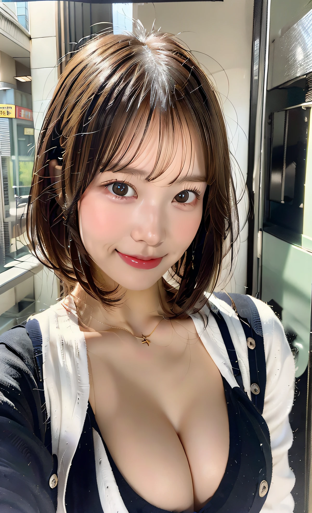 8K,超A high resolution ,(photographrealistic: 1.1) ,Detailed face ,1人の女性 ,officelady ,bob cuts ,(tits out:1.1) ,a ,A slight smil,Lolicon ,