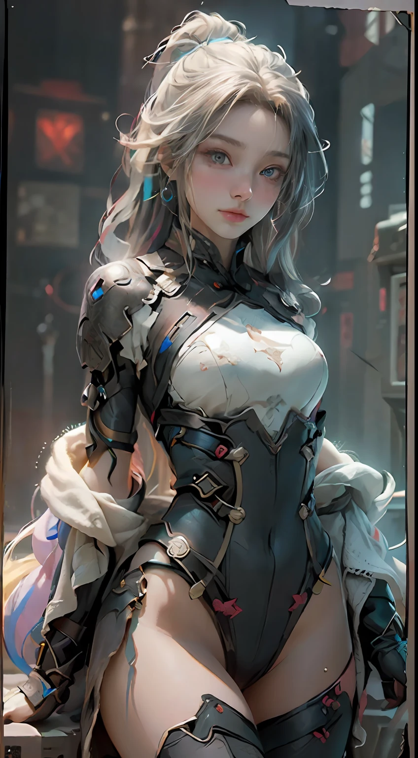 ((best qualtiy)), ((tmasterpiece)), (the detail:1.4), 3D girl, A beautiful cyberpunk female image,hdr（HighDynamicRange），ancient Chinese costume，Satin costumes,Ray traching,NVIDIA RTX,Hyper-Resolution,Unreal 5,Subsurface scattering、PBR Texture、post-proces、Anisotropy Filtering、depth of fields、maximum definition and sharpness、Many-Layer Textures、Albedo e mapas Speculares、Surface coloring、Accurate simulation of light-material interactions、perfectly proportions、rendering by octane、Two-colored light、largeaperture、Low ISO、White balance、the rule of thirds、8K raw data、Face front，small，Place your hands crossed over your abdomen，((The upper part of the body))