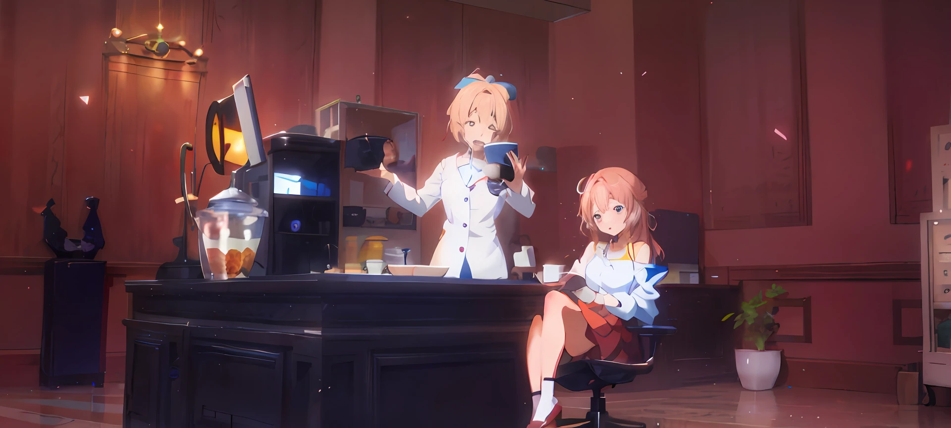 Anime scene of a woman sitting at a table holding coffee, kyoto animation still, still from tv anime, Best anime 4k konachan wallpaper, in style of kyoto animation, official studio anime still, Today's featured anime stills, official anime still, Smooth anime CG art, style of anime4 K, screenshot from the anime film, animated still