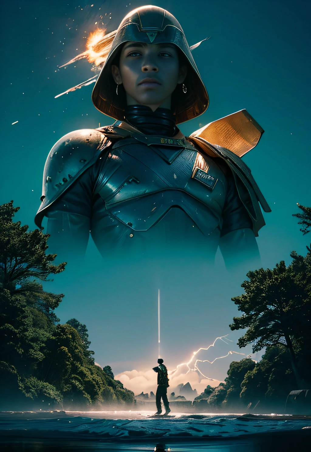 a man coming out of a spaceship like the one in the recent "DUNE" movie, pyro from rockets, smoke, blue skies, white clouds, noon, daylight, colorful clothes, outdoor, soil on the ground, hills, wind, ambient light, daylight, Black man. detailed face, (((Man))), exploding ship, dynamic fighting pose,holding a mechanical pyramid with floating glowing cubes, the pyramid has some glowing lines. the cubes are radiating energy. the man is commanding the pyramid, the man is a scientist. white clouds, misty, fog, full body, string shoes, Hyper realistic, Photography, Picture of the week, RAW, beautiful, (finely detailed skin), African skin, pilot, standing next to a stargate, in red-blue-black futuristic uniform, Clouds in the background, lightning, extremely detailed,colorful,highest detailed, (dynamic pose), shiny skin, zentangle, flowers, abstract background,(masterpiece) (perfect proportion)(realistic photo)(best quality) (detailed) photographed on a Canon EOS R5, 50mm lens, F/2.8, HDR, (8k) (wallpaper) (cinematic lighting) (dramatic lighting) (sharp focus) (intricate)