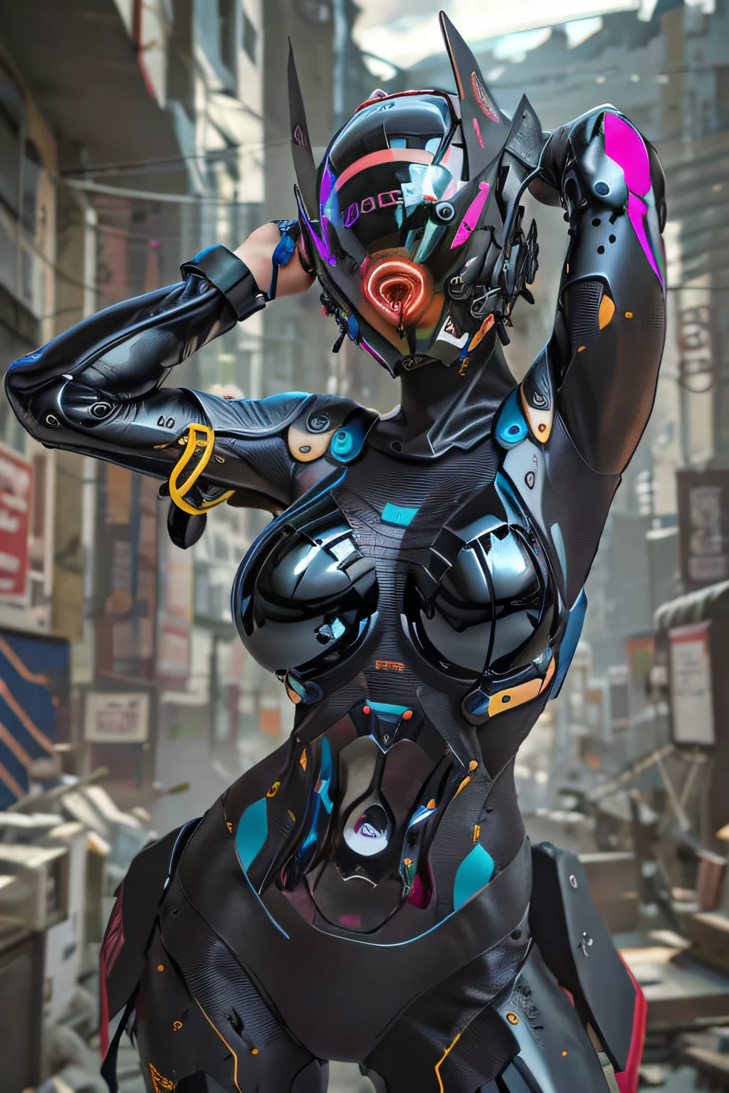 ((Qualidade Superior, 8K, Obra-Prima: 1.3)), sharp fokus: 1.2, solo, Raw foto, realista, obra-prima, melhor qualidade, alta resolução, ultra detalhado, artes oficiais, Unity 8K papel de parede, papel de parede oficial, atmosfera mal-humorada, chiaroscuro, celty, 1girl, 1female, capacete, bodysuit, bodysuit preto, pele apertada, roupas de motociclista, ((coxas grossas)), coxas grossas, orelhas de animais, bikesuit, couro, seios grandes,, luvas, (((descompactar))), innerboob, pose, uma pessoa em um cyberhelmet, cyberhelmet branco, terrific, close up, linhas de movimento, buttom up up down, cintura curvado para o lado sensual, hiper detalhado, luzes neon, cores neon, cyberpunk, reflexos, brilhante, Sparks, shy and seductive posture, Estilo Perfeito, (((Espalhe as pernas, sente-se com os joelhos dobrados)))), Corpo feminino atraente, bonito, bonito, mais famoso do mundo, waist constriction, pose com o quadril inclinada para o lado, Hands behind head with arm tilted up, Front view,