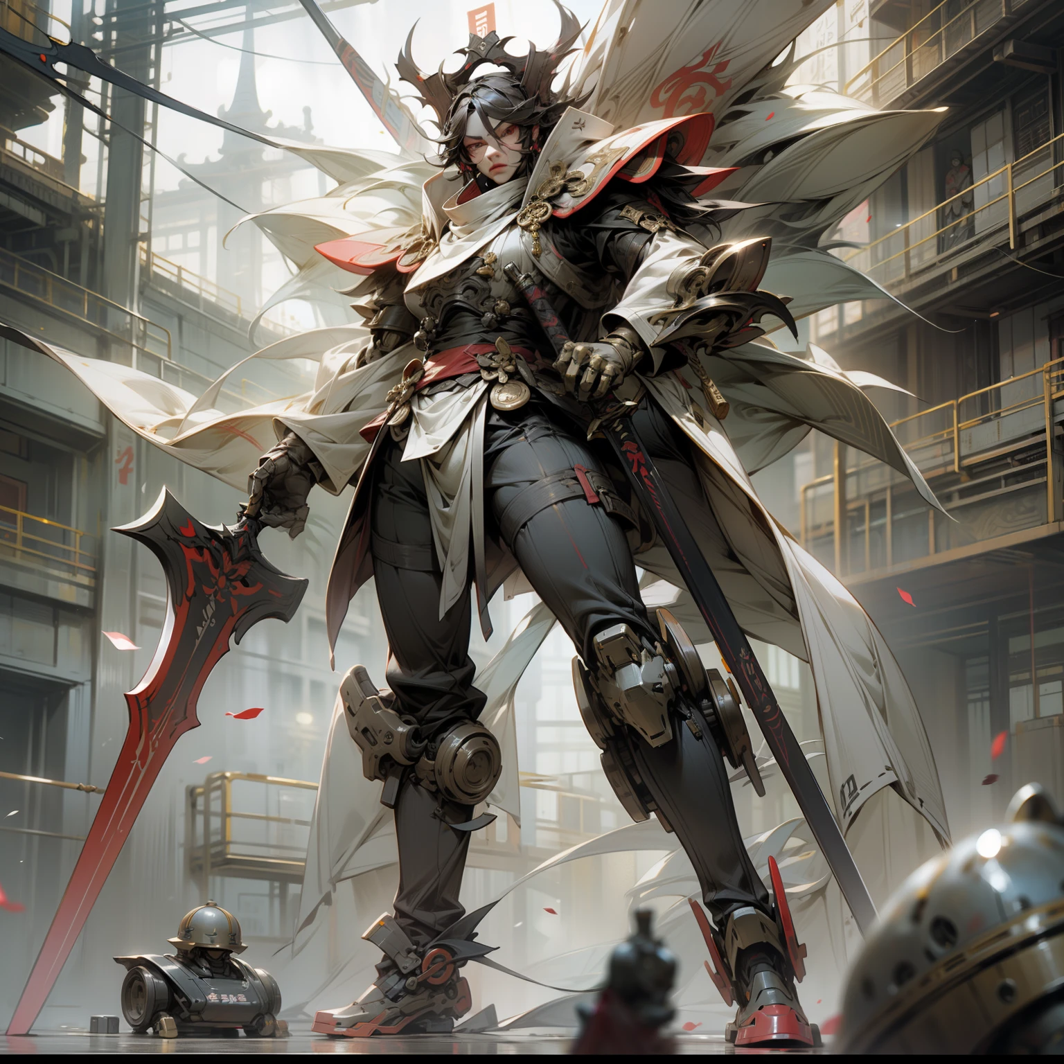 "Three Kingdoms" theme, Lü Bu, Halberd, droid, Futuristic style, Nero