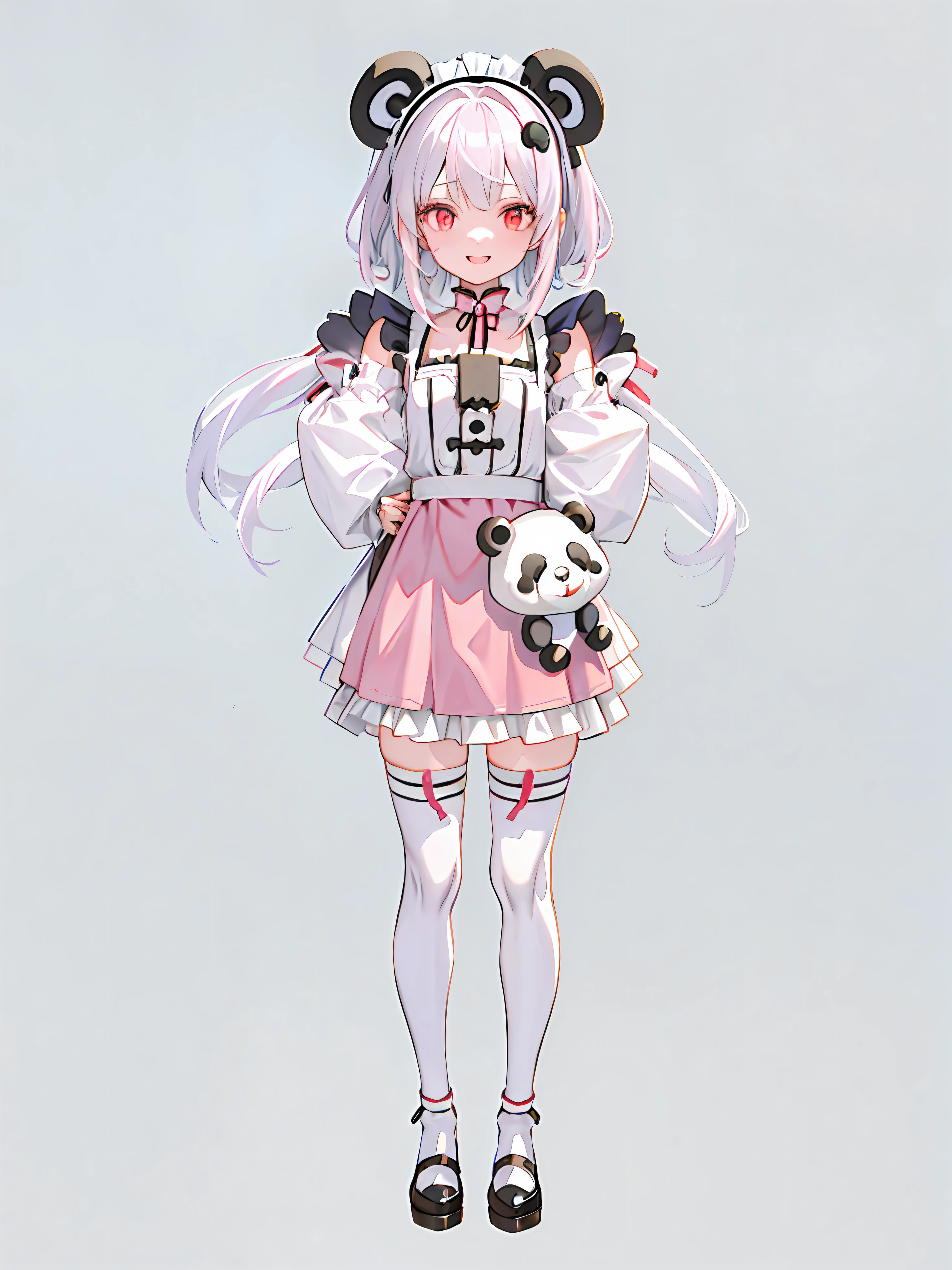 Anime girl with panda bear holding pink purse, A lovely 2D，Rendering of the Q version of anime girls, render of april, highly detailed whole body, small li girl, inspired by Ma Yuanyu, highly detailed character, anime girl in a maid costume,