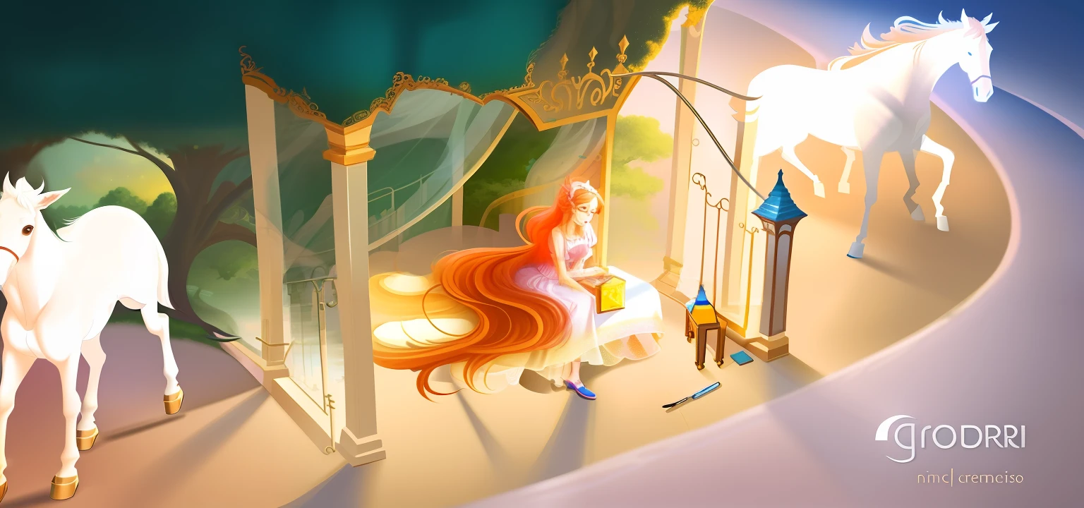 There was a woman taking a picture of a horse, dreamlike illustration, in the style of Cyril Rolando, author:Cyril Rolando, blurry and dreamy illustration, beautiful render of a fairytale, blurry and dreamy illustration, Exquisite digital illustration, Inspired by Cyril Rolando, DreamlikeArt, published art, Stylized digital illustration, Guviz-style artwork