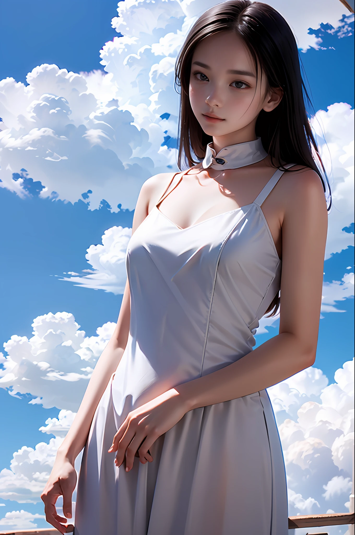 Masterpiece,(Best quality:1.3),超高分辨率,RAW photo,Detailed skin,Beautiful lighting,(Realistic, photo-realistic:1.4),
1girll,school_woman,full body ,(Blue skies:1.5),