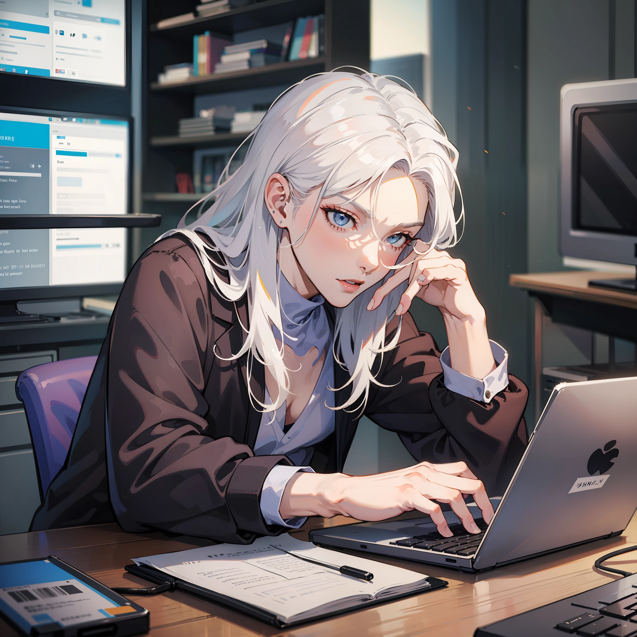 White-haired evil guy at the computer