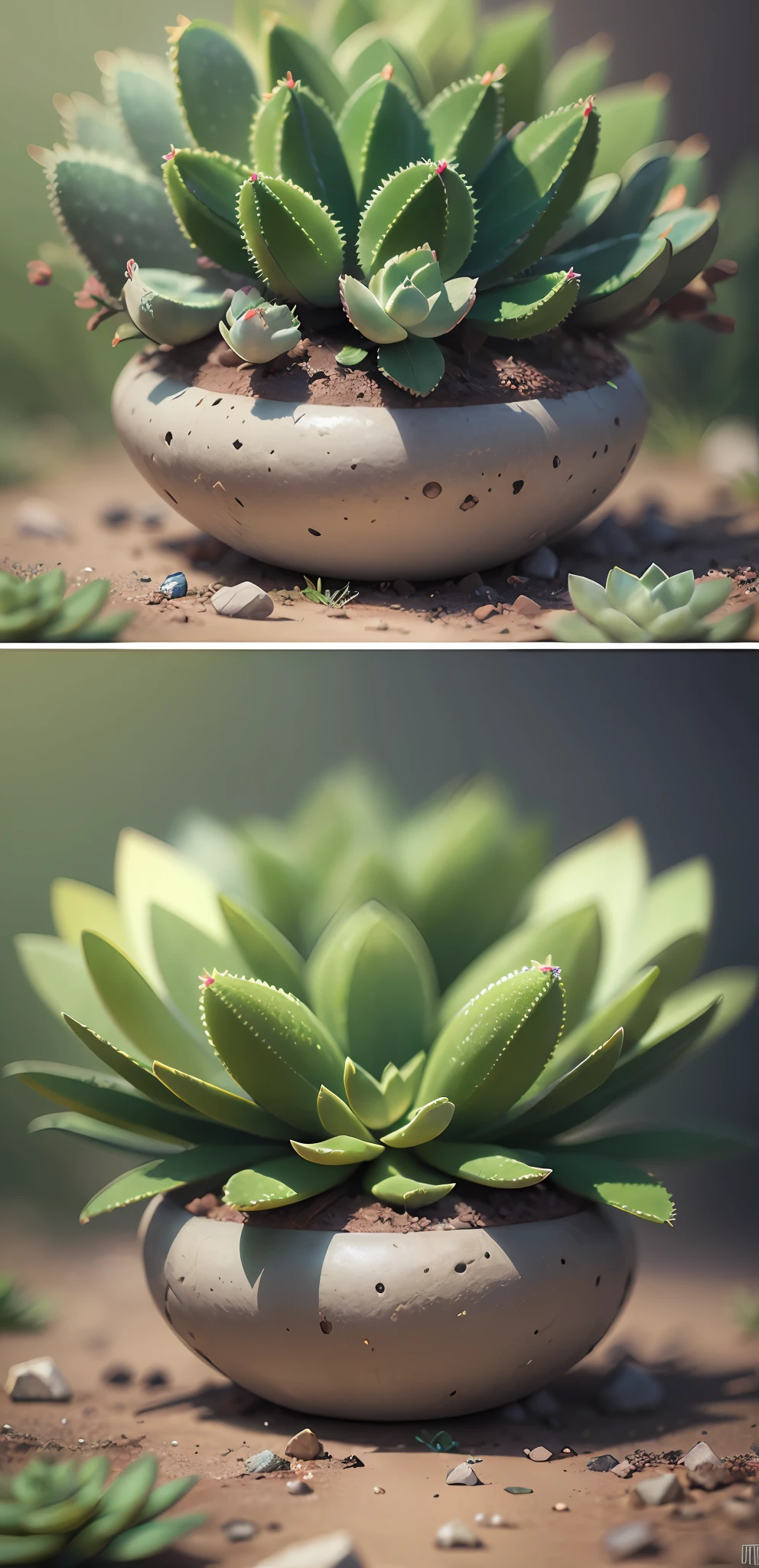 ((masterpiece)), best quality, high quality, ((extremely detailed CG unity 8k wallpaper)), ((A close-up of a succulent)). A dry place like an empty desert,dearest,foxy,Mono Lake,hackberry,3D Digital Paintings,award winning photography, Bokeh, Depth of Field, HDR, bloom, Chromatic Aberration ,Photorealistic,extremely detailed, trending on artstation, trending on CGsociety, Intricate, High Detail, dramatic, art by midjourney