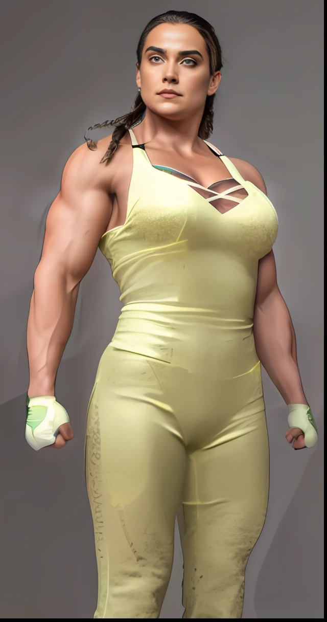 (magnifique dessin),(beste-Qualit, Ultra-detailed image),(muscular female),(tenue de catch),(dynamique),(cadrage dynamique),(1 personnage),(yeux bleus),(cheveux multicolores):(1.3+silver-haired:1.2+cheveux rouges:1.2+cheveux jaunes:1.3+cheveux verts:1.2),(white Clothes),(beau visage),(sur un ring),(dinamic lighting),(realistic shadows)