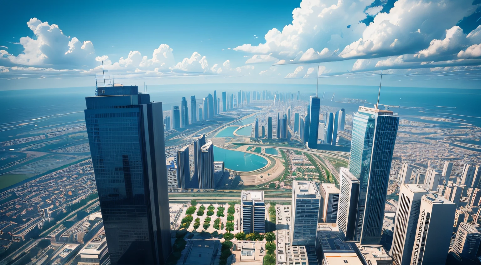 Bird's eye view of the city complex,Sky clouds --auto