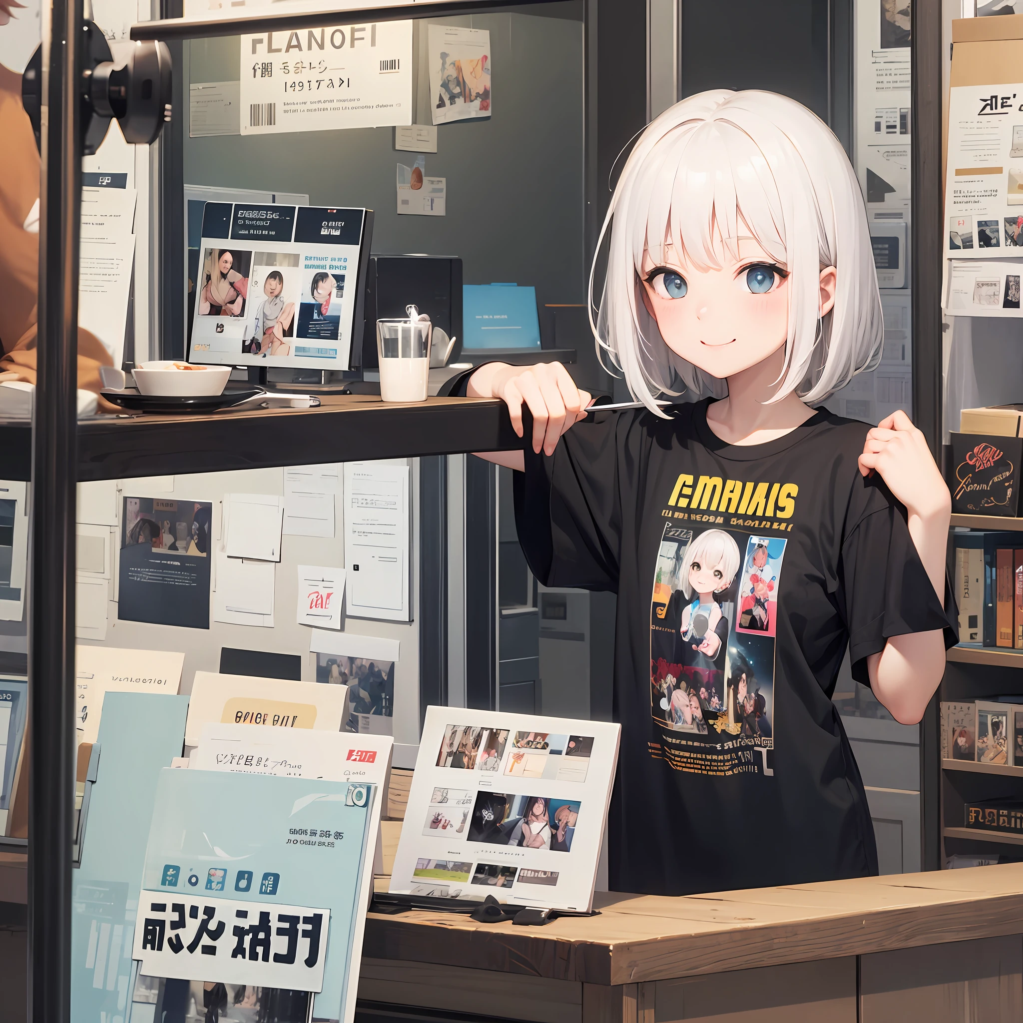 film effect,Fancy effects,complexdetails,Kizi,独奏,Petite,ssmile,White hair,tee shirt --auto