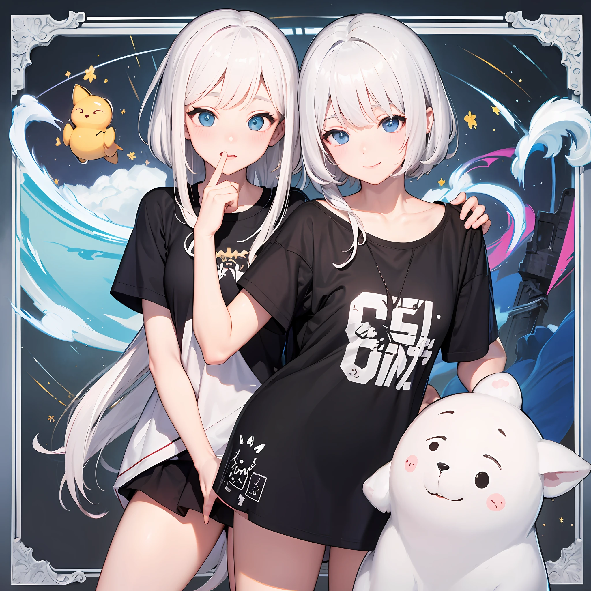 film effect,Fancy effects,complexdetails,Kizi,独奏,Petite,ssmile,White hair,tee shirt --auto