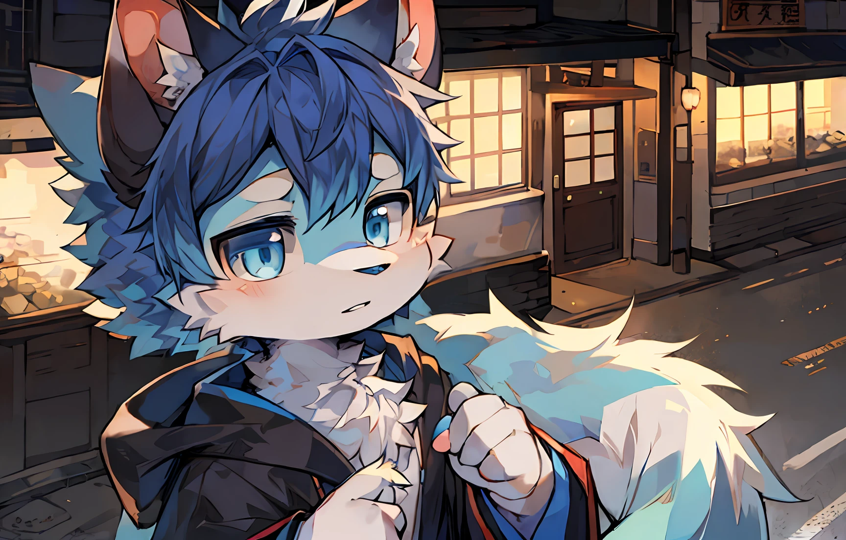 shaggy，furred，bodyfur，城市，the street，独奏，short- sleeved，BREAK BREAK BREAK，AOEU，AOEU，Rodents，Purple fur，dark-blue hair，Light blue eyes，eyes with brightness