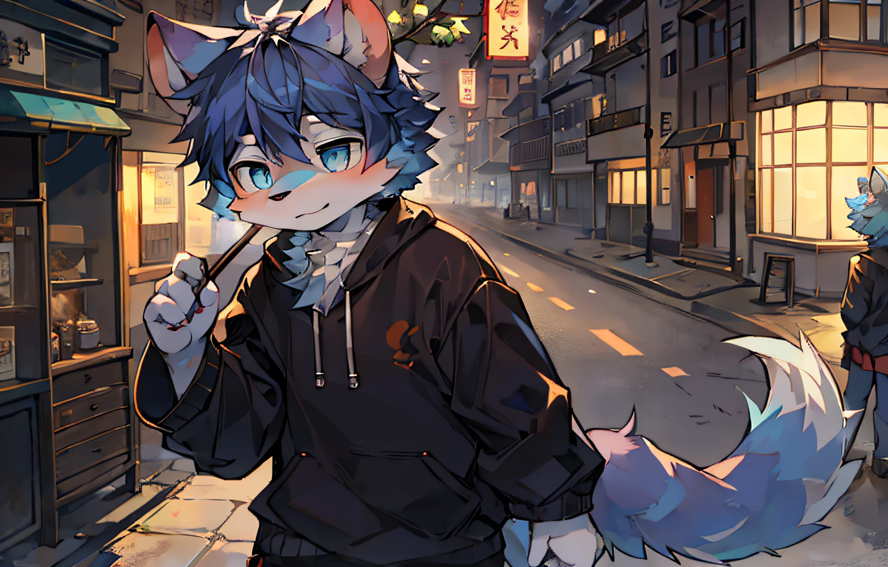 shaggy,furred,bodyfur,城市,the street,独奏,short- sleeved,BREAK BREAK BREAK,AOEU,AOEU,Rodents,Purple fur,dark-blue hair,Light blue eyes,eyes with brightness