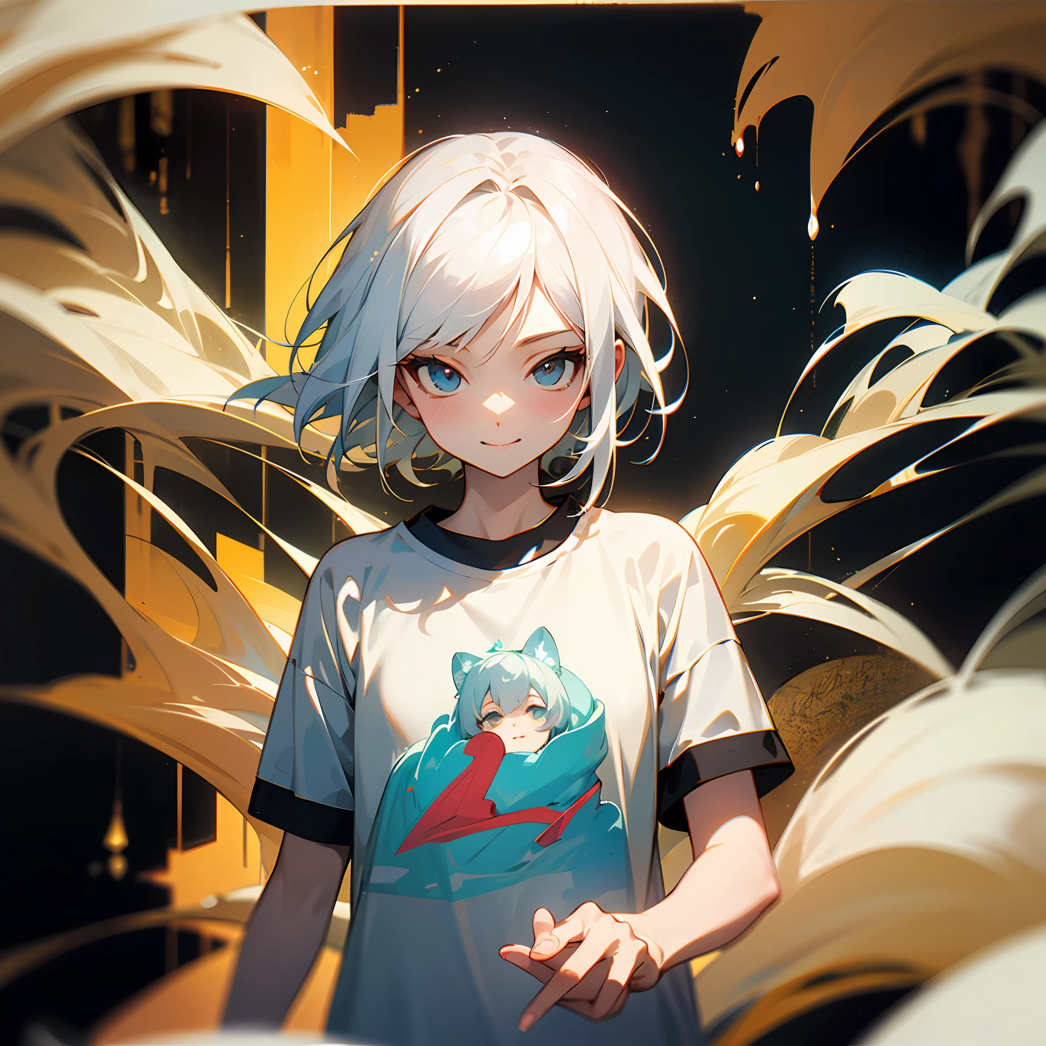 film effect，Fancy effects，complexdetails，Kizi，独奏，petite，ssmile，White hair，tee shirt --auto
